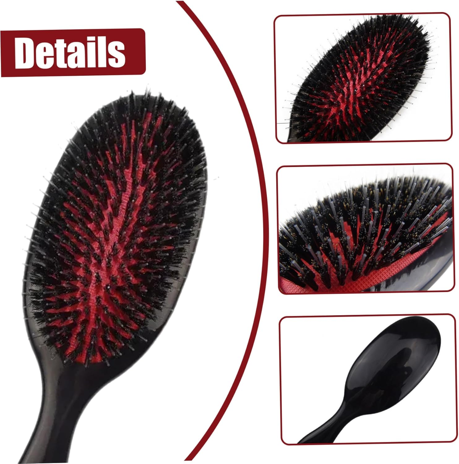 Boar Bristle Hair Brush, 8.5X2.6 Inch Hair Extension Brush with Comfortable Grip, Paddle Detangling Hairbrush for Women Men Wet/Dry Massaging Detangling- image number 5