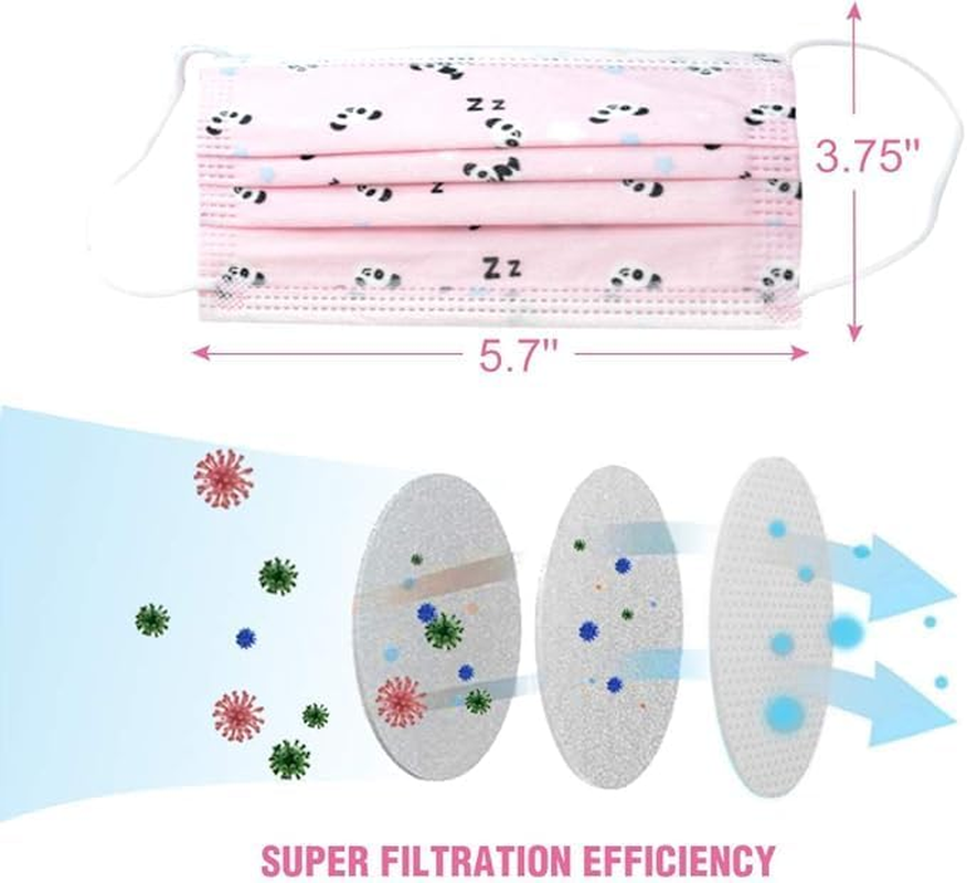 Kids Disposable Face Masks, 50 Pack, 3-Ply Pink Panda Design, Soft Earloops, Children'S Size image number 5