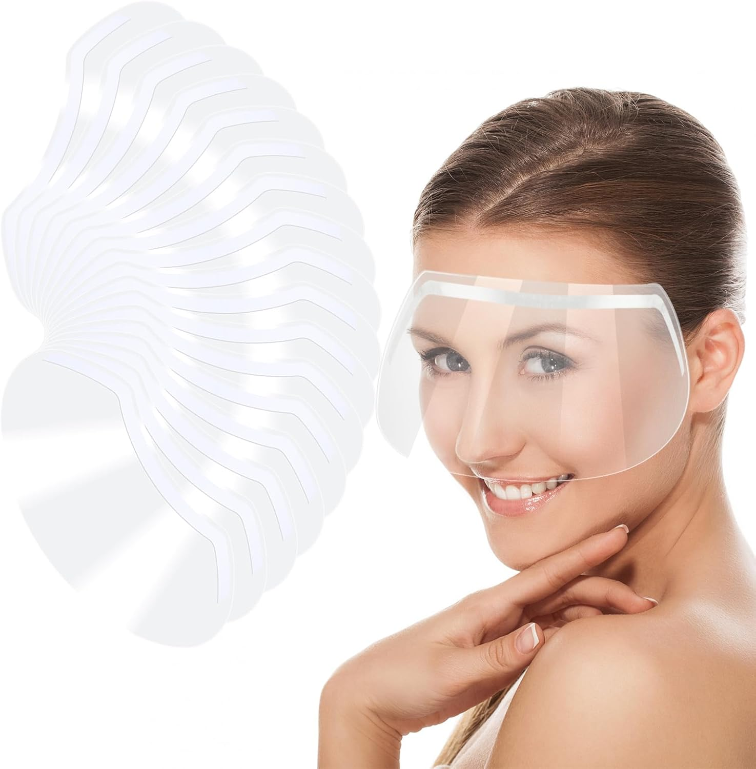 Thinp 50Pcs Shower Face Eye Shields,Clear Eyebrow Shower Shield Visors Disposal Shower Visor for Adults Shower Goggles Waterproof Shower Face Shields for Makeup Protector Hairspray Eyelid Aftercare image number 6