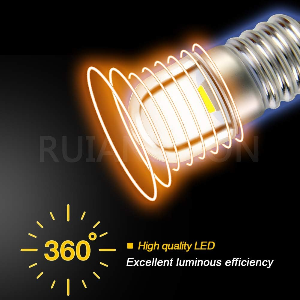 Ruiandsion 10Pcs E10 LED Bulb 3V E10 Base Socket 1W White Replace Torch Headlight Headlamp Mini Head Lamp Flashlight Bulbs,Non-Polarity image number 2