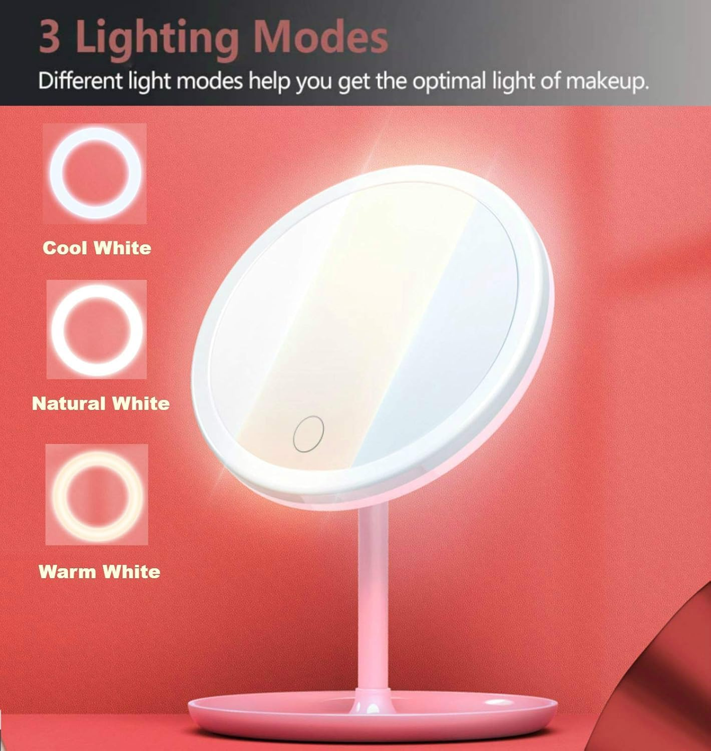 Mirror Makeup Mirror with 3 Light Modes - Led Mirror Makeup with Compact 5X Magnifying Mirror, Make up Mirror with Light, Light up Makeup Mirror, Rechargeable Lighted Makeup Mirror