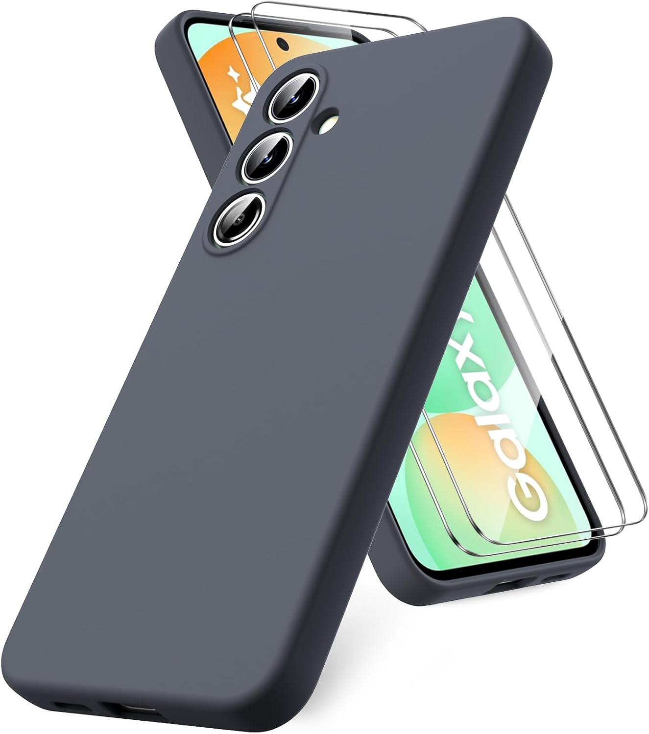 Vansdon for Samsung Galaxy S24 FE Case, 2 Pack Tempered Glass Screen Protectors, Soft TPU Liquid Silicone Case, Shockproof Rubber Silicone Gel Shell-Lavender