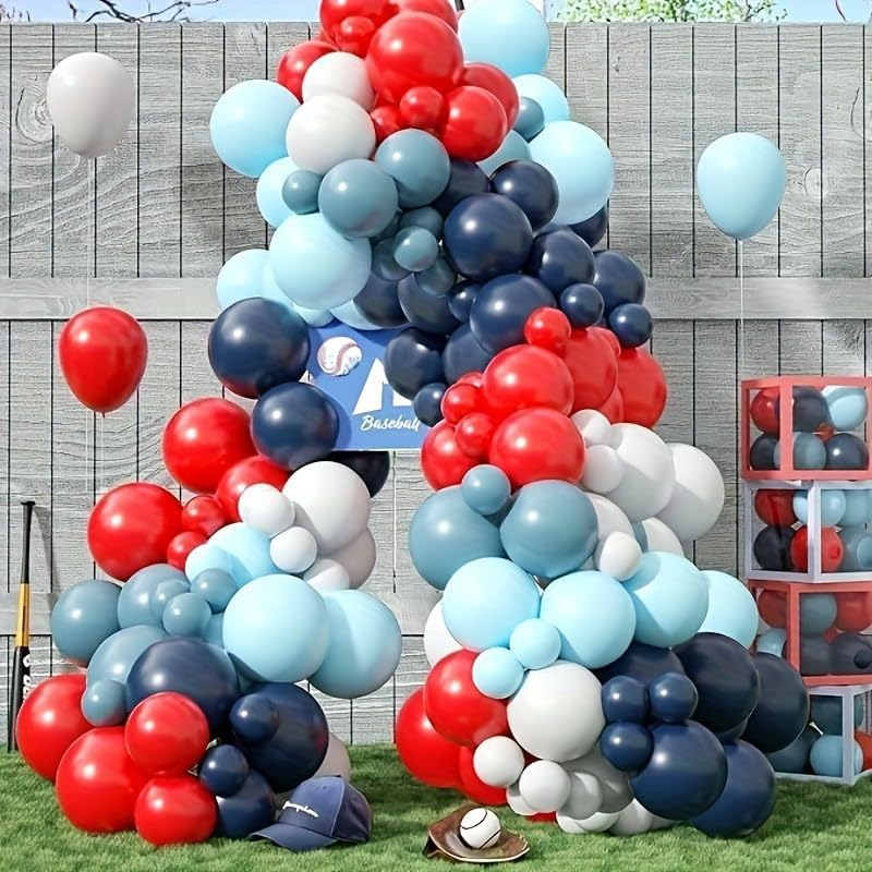 Baseball Themed Balloon Chain Set, Sports Style, Red, White and Blue（105 PCS） image number 1