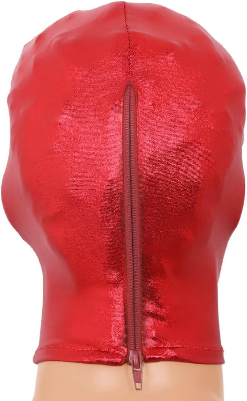 Unisex Adult Headgear Latex Smooth Metal Open Eyes Mouth Full Face Mask Hood Cosplay Clothing image number 2