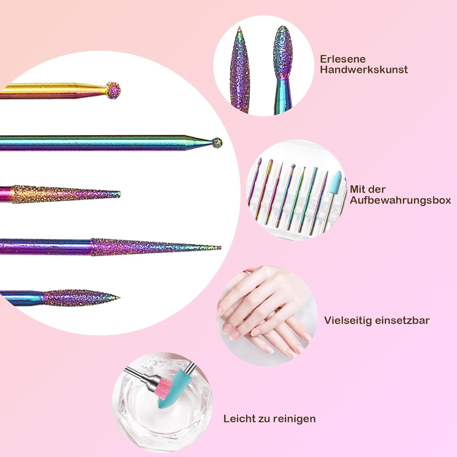 EUDUQ Pack of 17 Bits for Nail Cutter, Tungsten Carbide Nail Drill, Professional Nail Drill Bit, Cutter Attachment for Gel Acrylic Cuticle, Nail Cutter Attachments for Manicure Pedicure