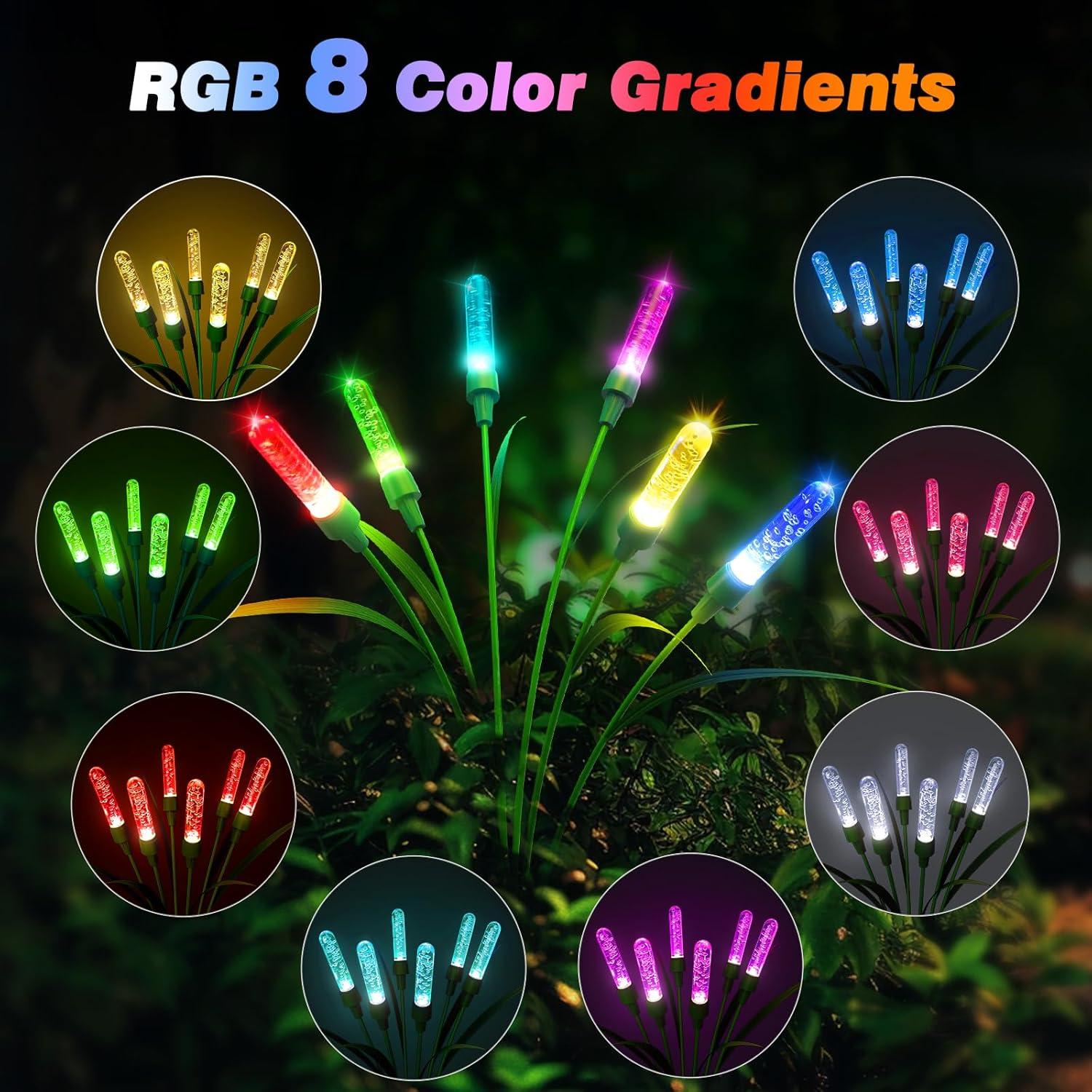Bluefire 2 Pack Solar Garden Lights, 30 Inch Crystal Solar Reed Garden Lights with 12 Bulbs, Waterproof Outdoor Patio Light for Pathway Yard Walkway Patio Lawns Wedding Party(Multicolor) image number 1