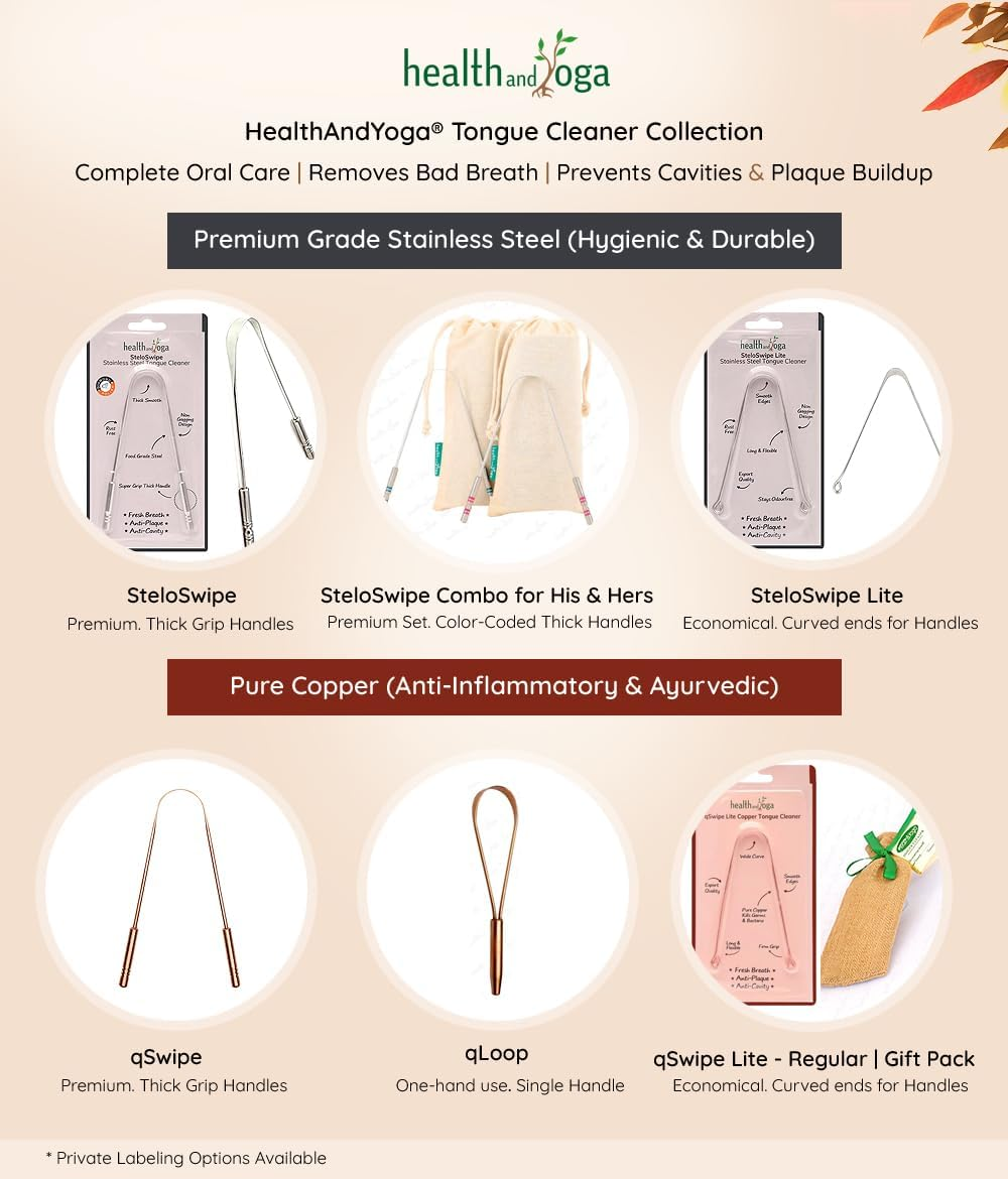 Healthandyoga(Tm) Qswipe Surgical Grade Tongue Cleaner Scraper - Bacteria Inhibiting, Non-Synthetic Grip - Sterilizable (Copper - 2-Pack) image number 6
