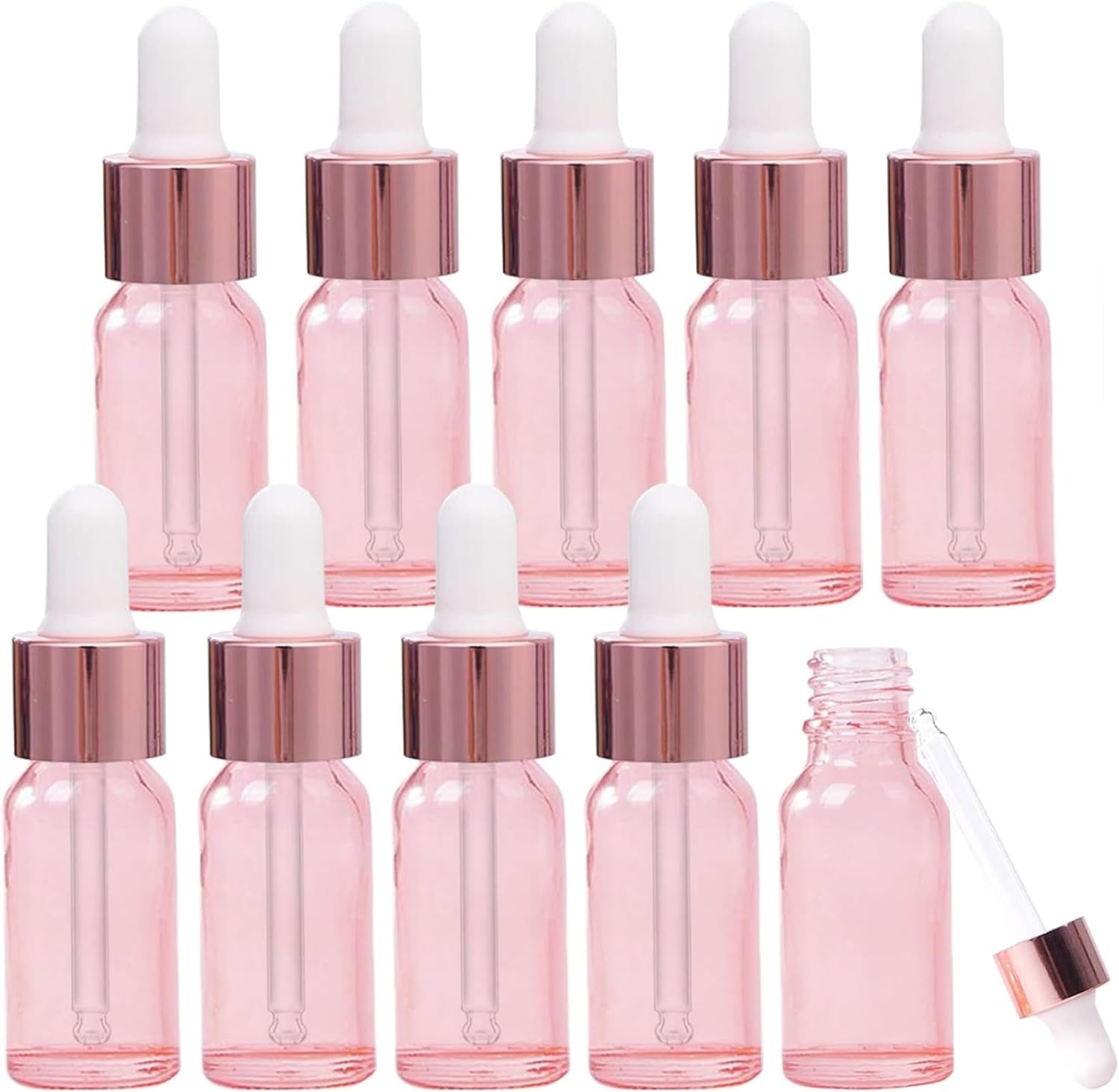 TAVVKE 10Pcs, 10Ml Glass Dropper Bottles with Dropper Pipettes, Travel Mini Refillable Empty Dropper Bottles for Essential Massage Oils/Chemical Liquid/Aromatherapy (Pink) image number 1