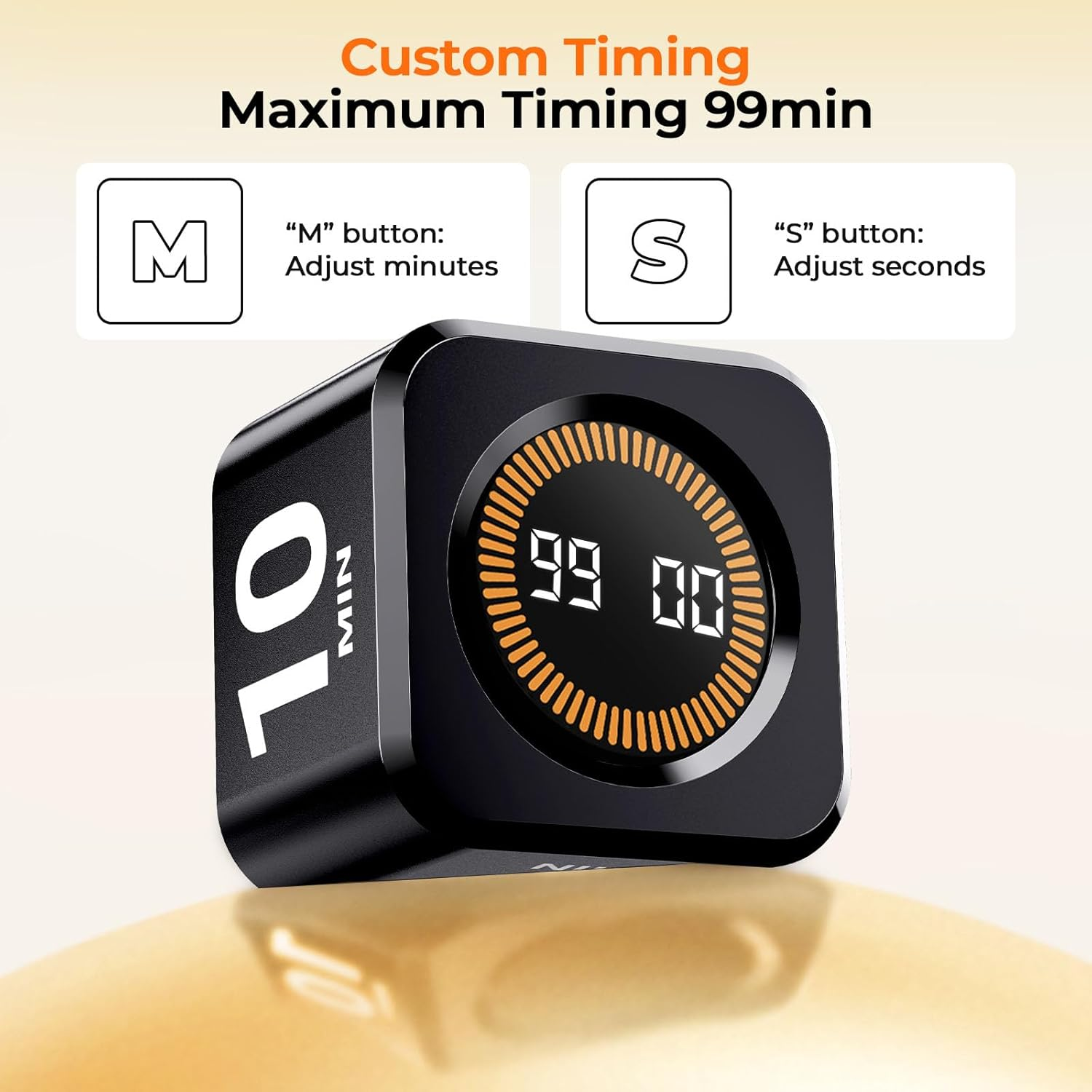 Eoocoo Visual Pomodoro Timer, Gravity Cube Productivity Timer, ADHD Tool, 4 Preset Time (5/10/25/50 Min), Rechargeable, Visual Display & Countdown/Up Ring for Kitchen Office Work Study image number 3