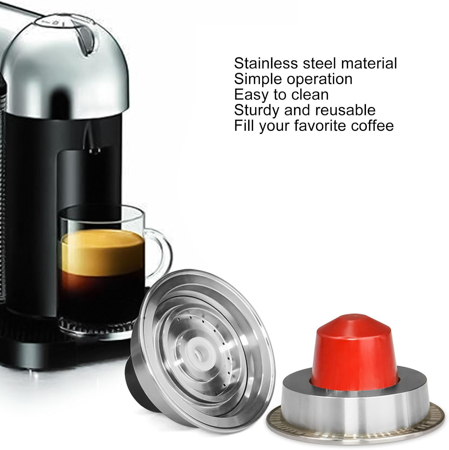 Reusable Coffee Pods Adapter, Stainless Steel Coffee Capsule Adapter Convenient Use Portable Coffee Pods Adapter, Large to Small Converter Holder for Vertuo Coffee Machine