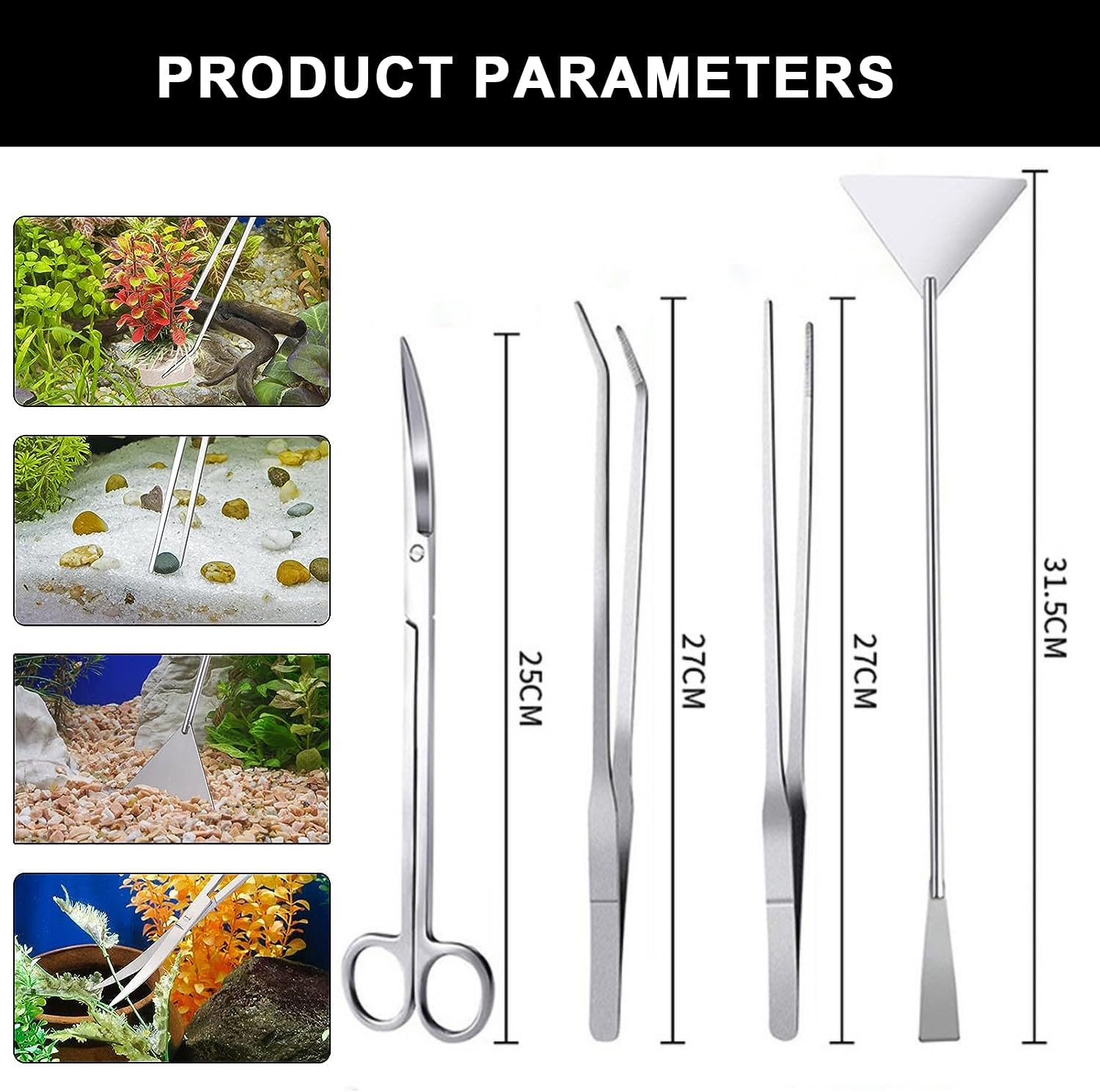 Aquarium Aquascape Tools Kits-4 in 1, Aquarium Tools Kit, Stainless Steel Aquatic Plant Tools Tweezers, Scissors, Scraper for Aquarium Cleaning, Fish Tank Aquascape Tool Set image number 3