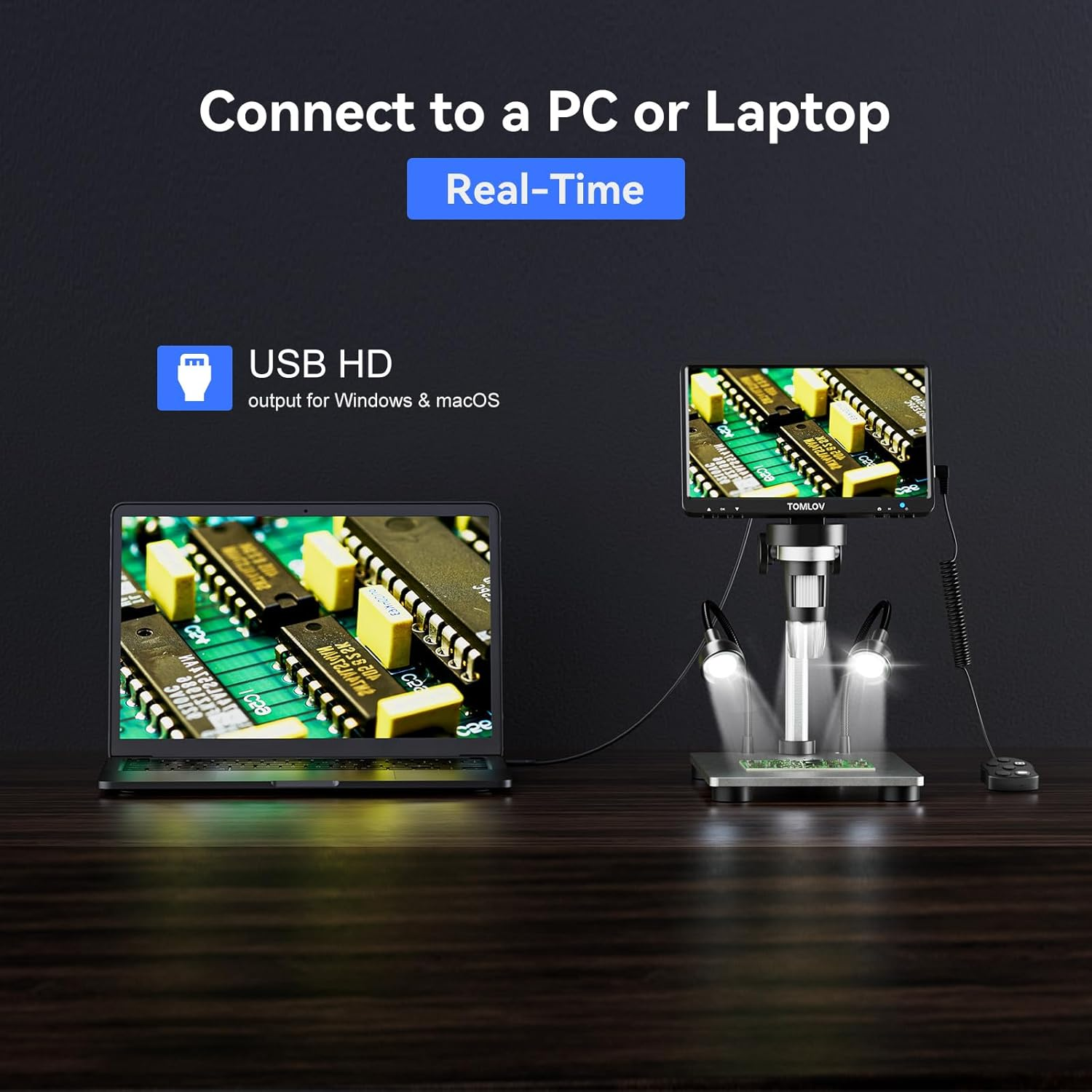 TOMLOV DM9 7" Digital Microscope: 1080P 1200X Coin Microscope Magnifier, 12MP Ultra-Precise Focusing LCD Soldering Microscopes for Adults, PC View, 32GB image number 5