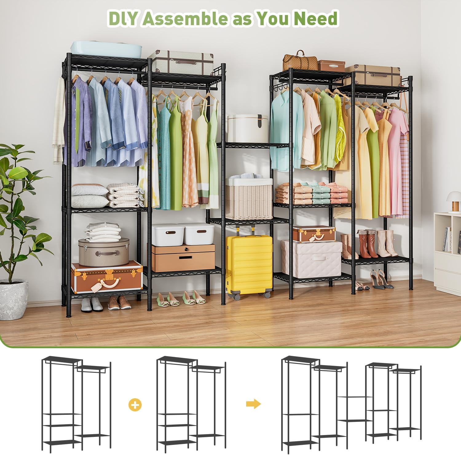 Clothes Rack Clothing Rack with 6 Shelves, Heavy Duty Garment Rack with Adjustable Shelves and Hanging Rods image number 3