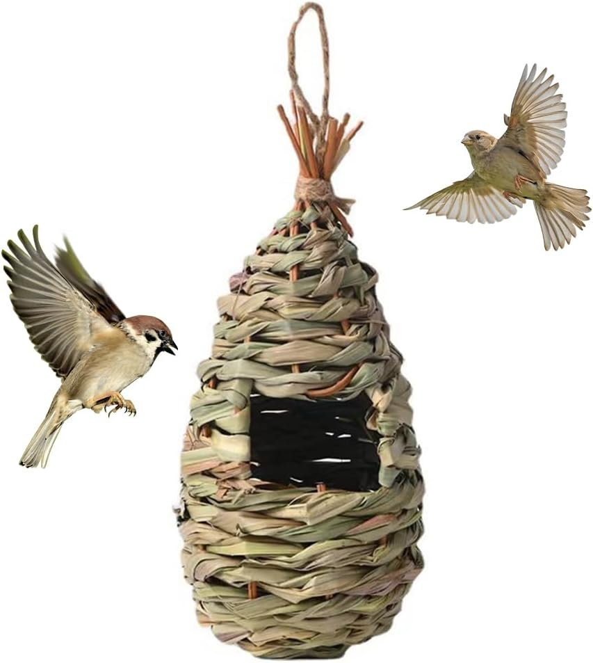 MOTRAIN Grass Hand Woven Bird Cage/Lightweight Hanging Nest,Grass Woven Birdhouse Nest & Cozy Resting Place,Bird Cage for Outdoors Indoors image number 1