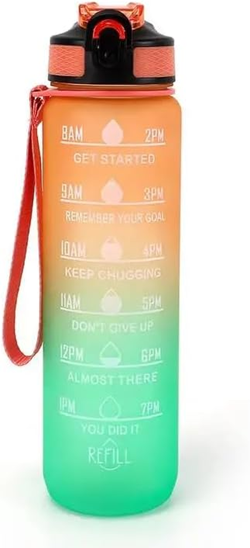 O'Mango Motivational Water Bottle, 1000Ml, Time Marker, Built-In Straw, Blue-Purple Gradient (ORANGE-GREEN) - Aqua image number 2