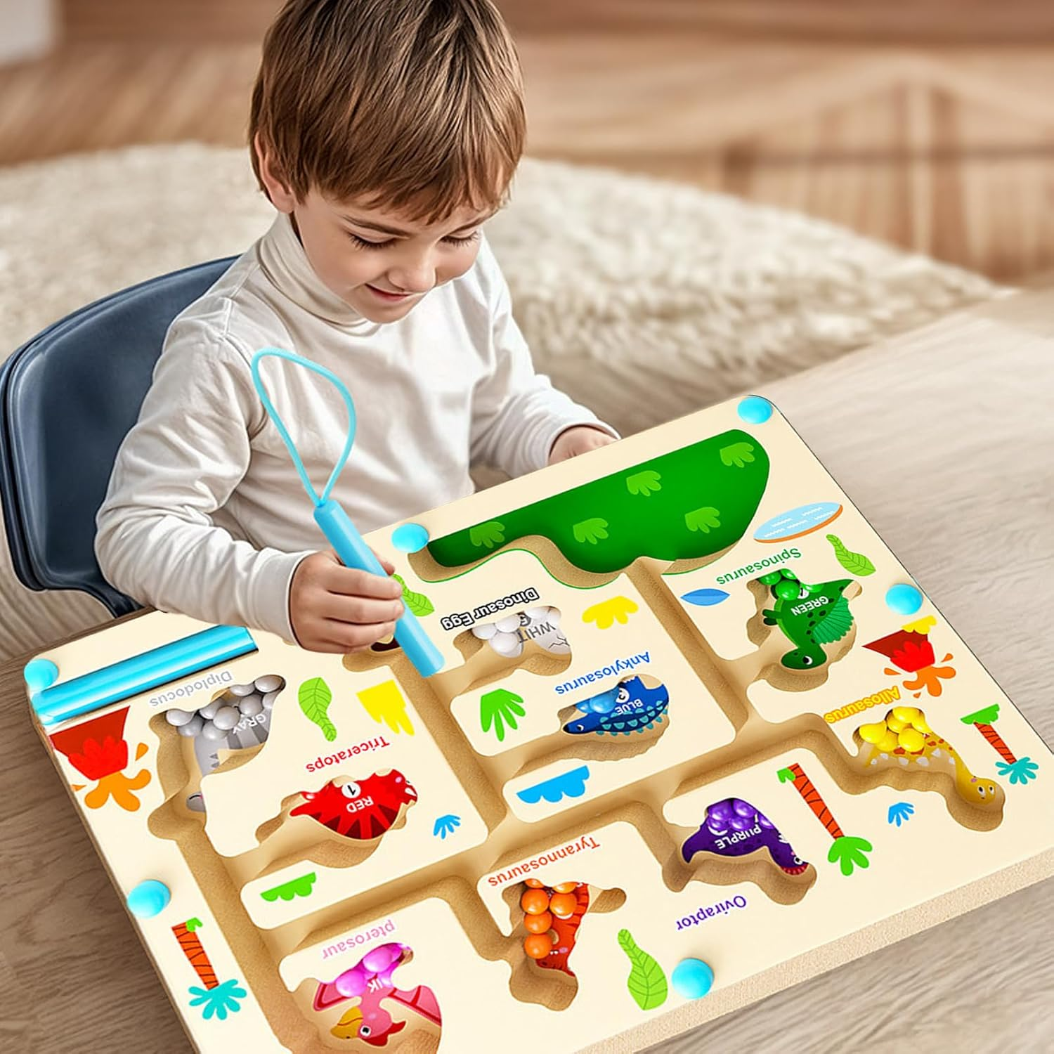 Magnetic Color and Number Maze for Toddlers: Christmas Montessori Wooden Learning Game, Fine Motor Skills Toy with Colorful Beads for 2-5 Year Old Boys and Girls image number 4