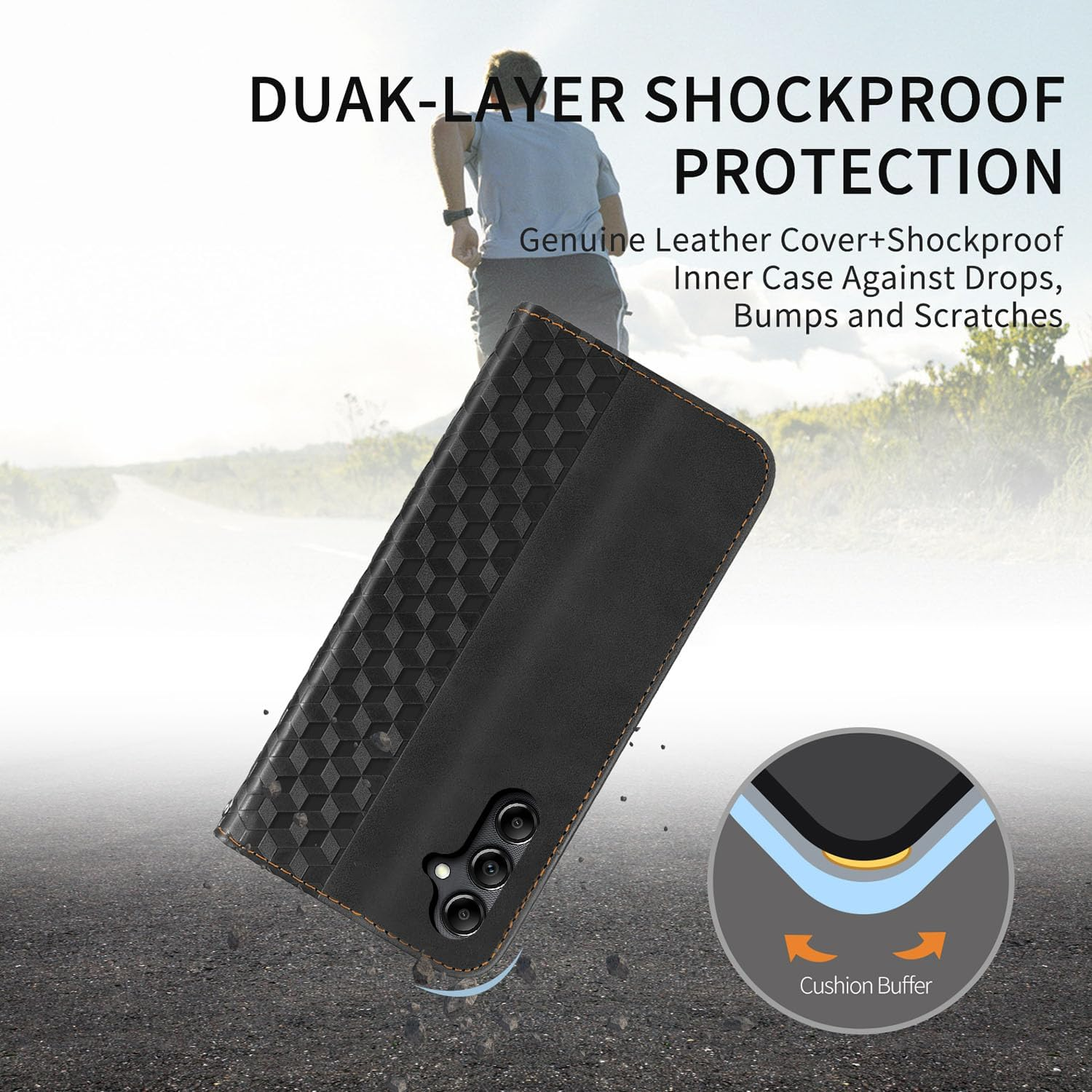 CXTCASE Case for Samsung Galaxy A35, Shockproof PU Leather Flip Folio Cover with Card Slots, Magnetic Wallet Case for Samsung Galaxy A35, Black - Blue image number 6