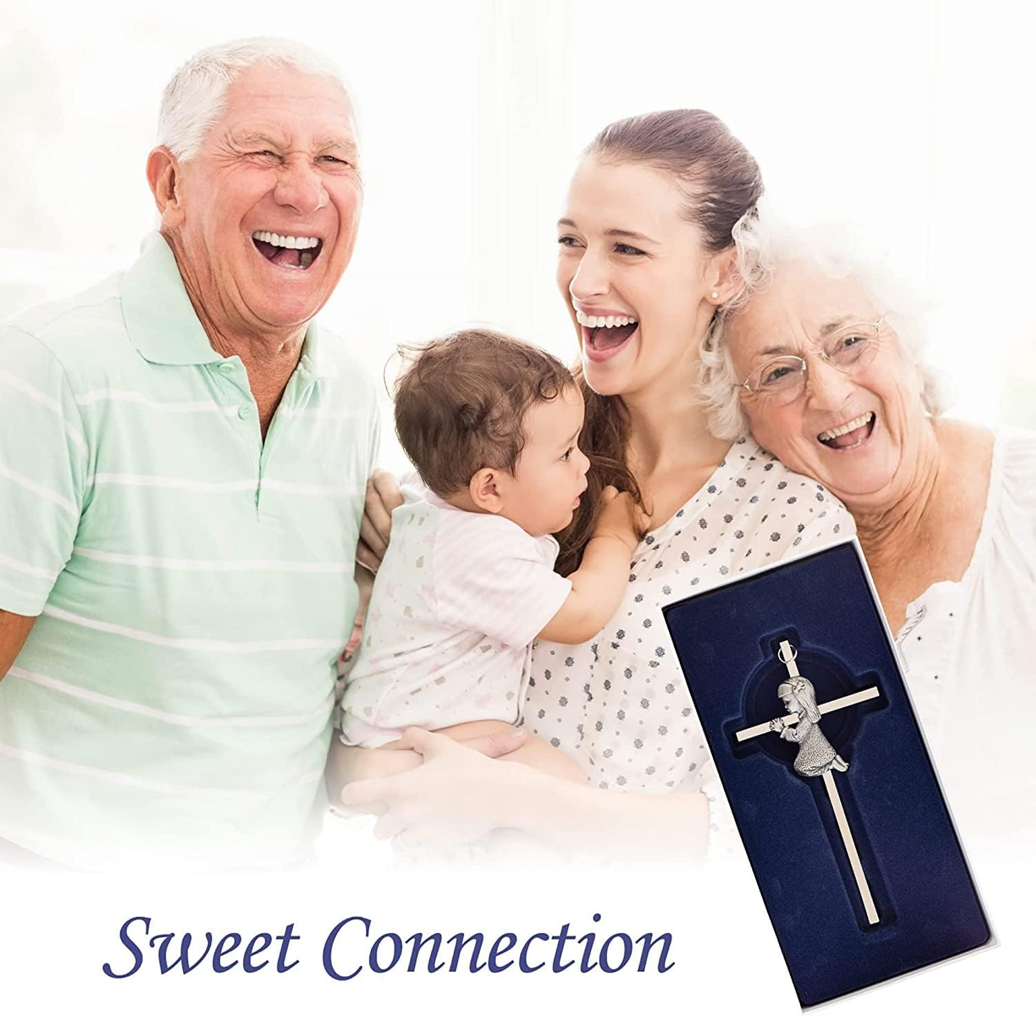 Silver Girl Wall Cross, Blessing Baby Metal Cross, Praying Girl Plaque Wall Decor Cross, Great for Baptism, Perfect for First Holy Communion, Baby Shower, Birthday and Christening image number 2