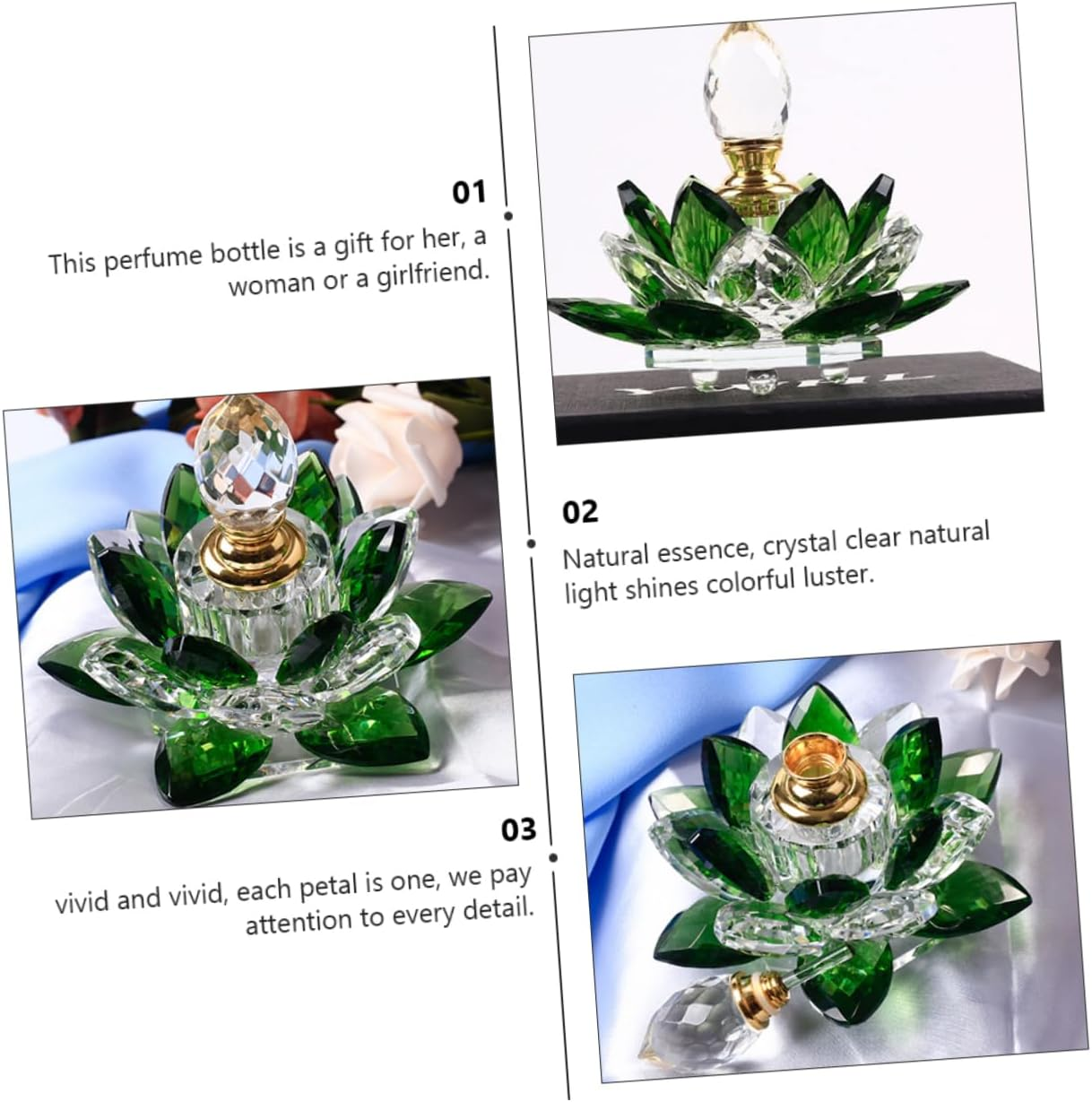 Elegant Green Lotus Perfume Bottle Crystal Glass Storage Bottle Lightweight Travel-Friendly for Business Trips Personal Use image number 4