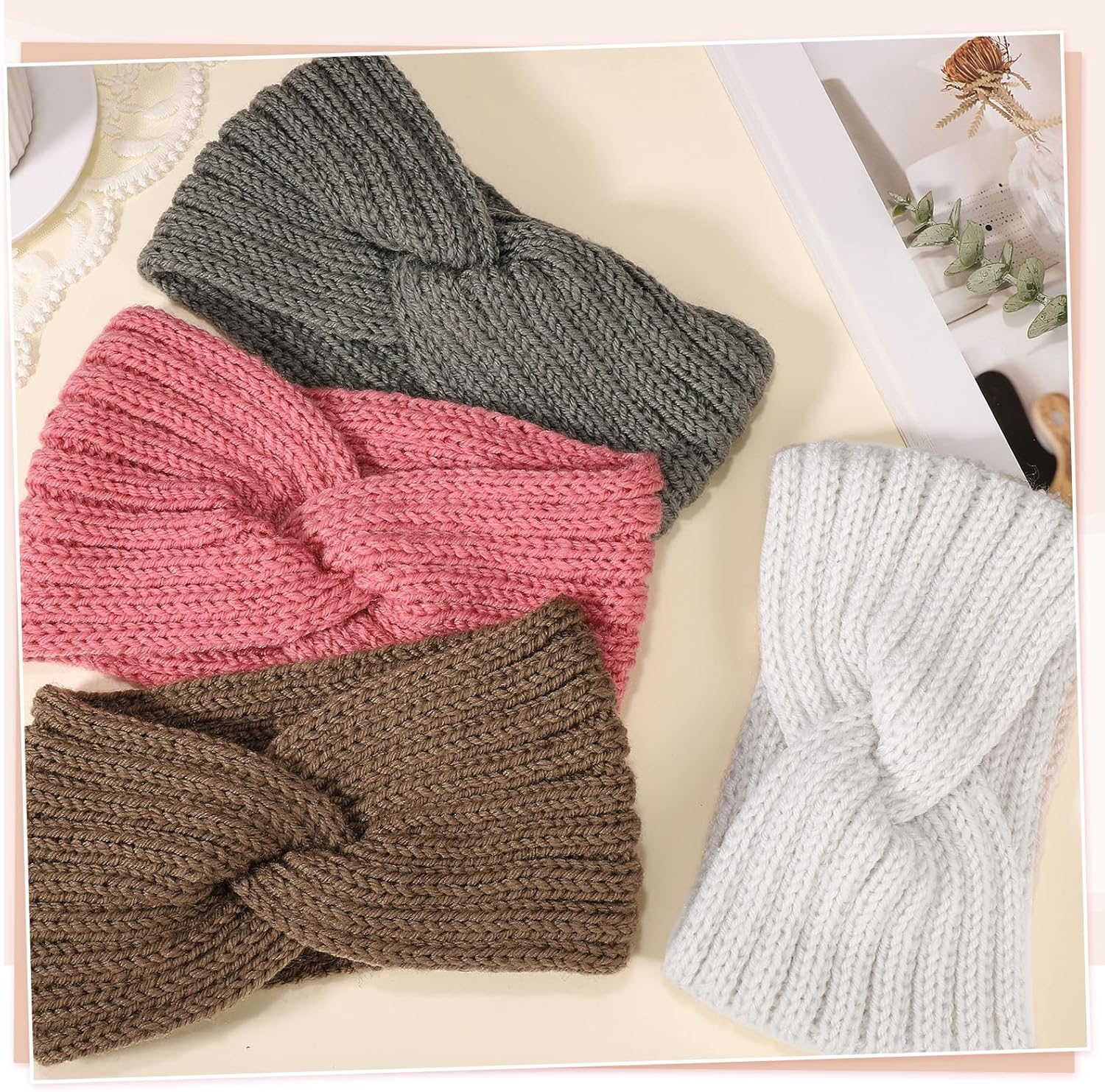 Pack of 4 Women'S Winter Knitted Ear Warmers Hair Band Thick Headbands Knitted Headbands Elastic for Women and Girls image number 2