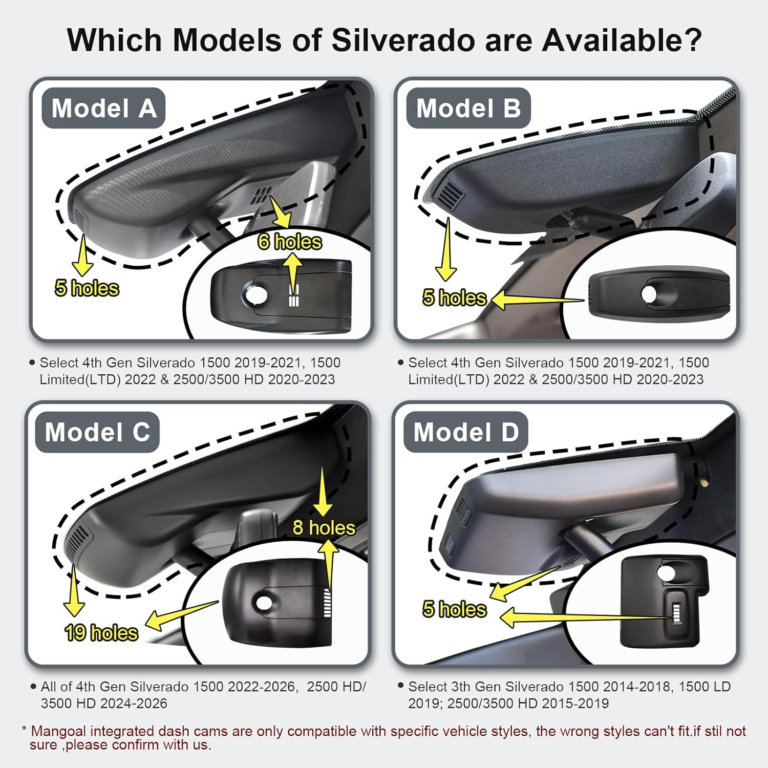 4K Dash Cam Fit for Chevy Silverado 1500 2019-2021, 1500 Limited 2022 and HD 2020-2023 (Model A), 2160P Video, Wifi & APP,64GB Card, GPS image number 6