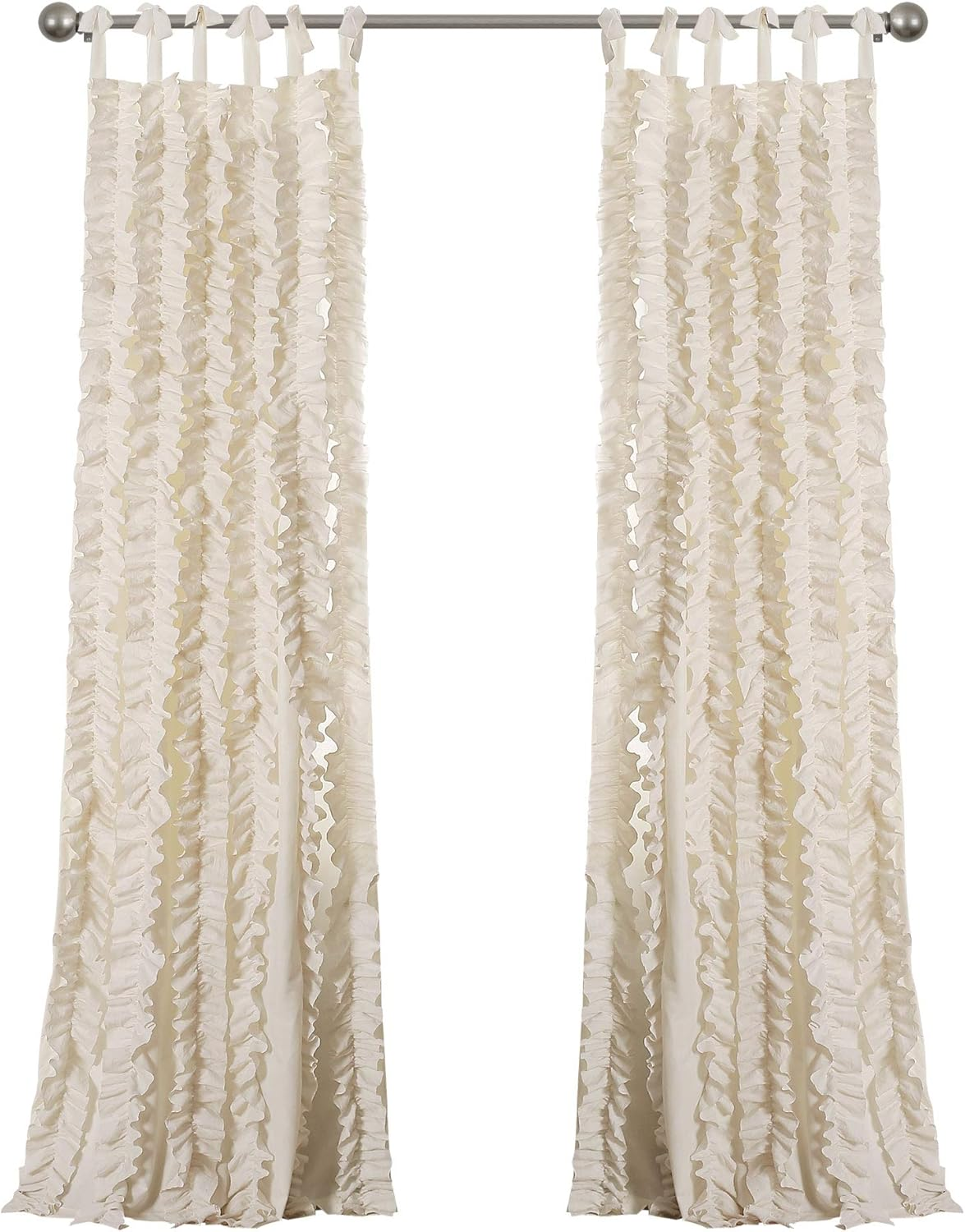 Lush Decor, Ivory Sophia Ruffle Curtain | Textured Window Panel Set for Living, Dining Room, Bedroom (Pair), 84&rdquo; X 40, 84" X 40" image number 5