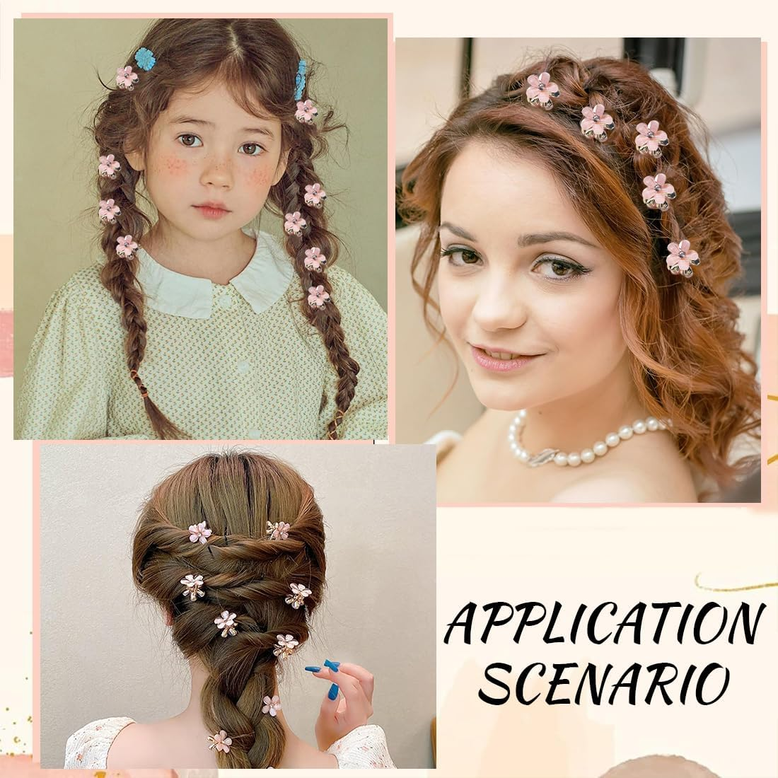 JYNVO 10 Pink Flower Crystal Hair Clips image number 2