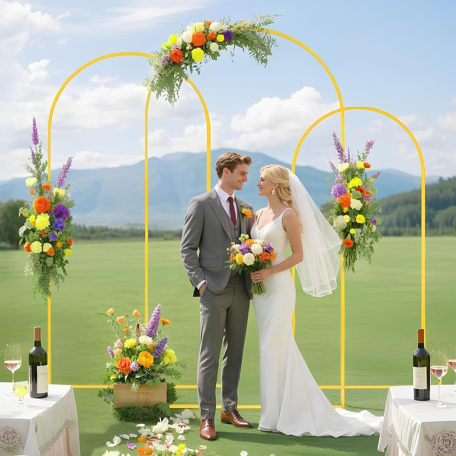 Metal Arch Backdrop Stand, 3 Balloon Arch Backdrop 7.2FT 6.6FT 6FT, Stable Arched Background Stand for Parties, Birthdays, Baby Showers, Bridal, Banquets, Ceremonies image number 5