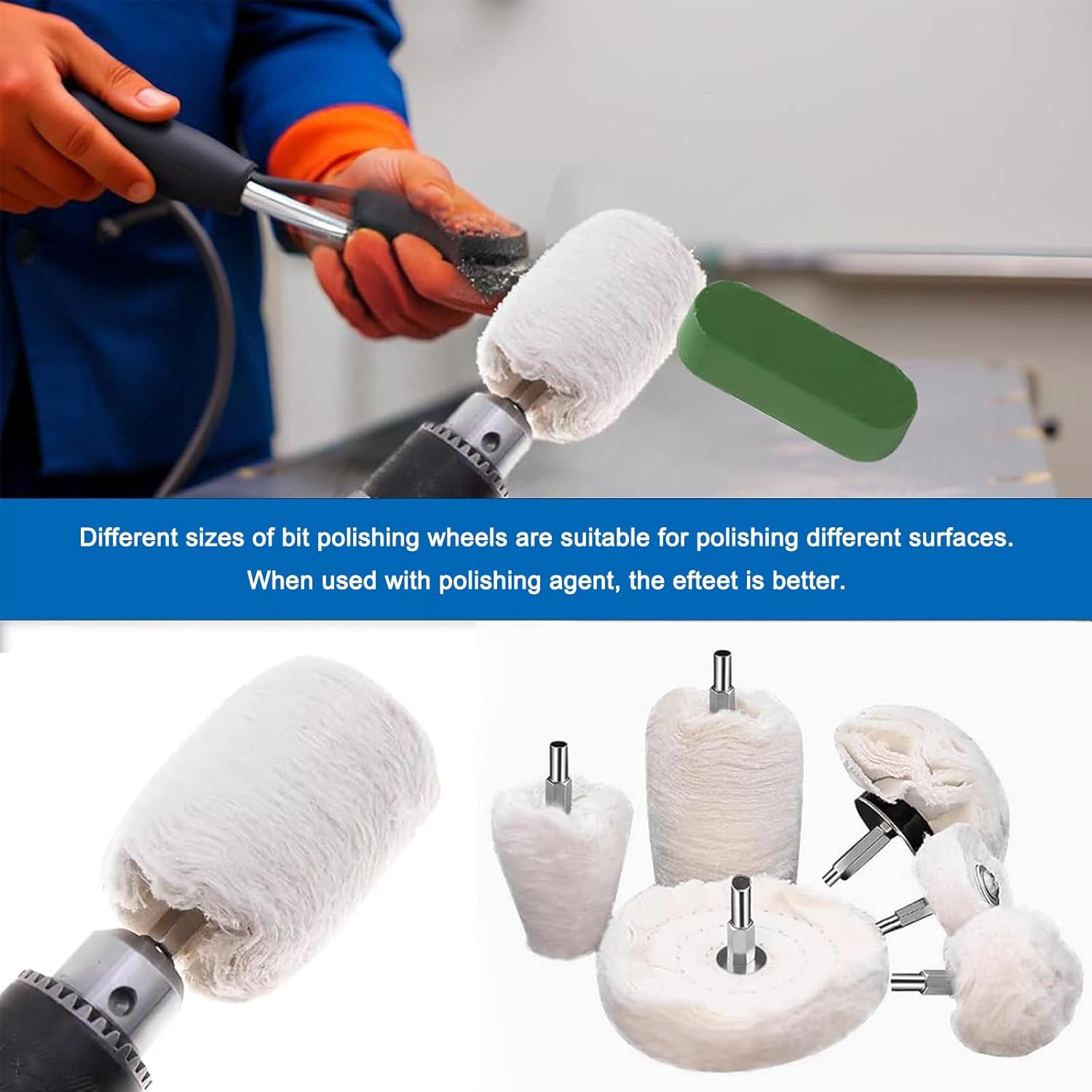 10PCS Buffing Wheel Kit for Drill - Polishing Pads Set for Metal, Aluminum, Stainless Steel, Chrome, Jewelry, Wood, Plastic, Ceramic & Glass image number 3