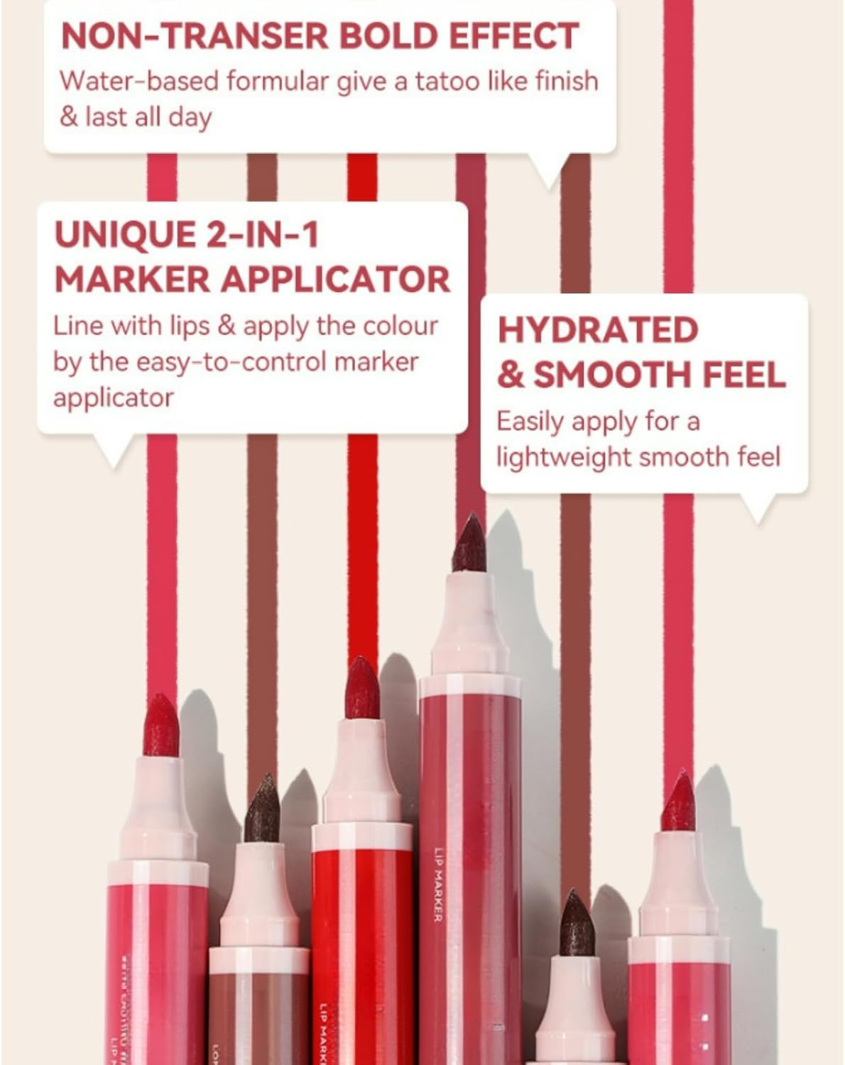 4Colors Lip Stain Marker &ndash; Long-Lasting Waterproof Lip Tint, High-Pigment Smudge-Proof Lip Stain Pen, 3Ml/Each image number 1