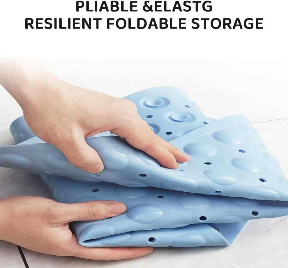 Corner Shower Mat with Suction Cups and Drain Holes &ndash; Non-Slip PVC Bath Mat, Quick Dry, 65X65Cm Sector Bathmat for Bathroom, Shower, Bathtub (Baby Blue)