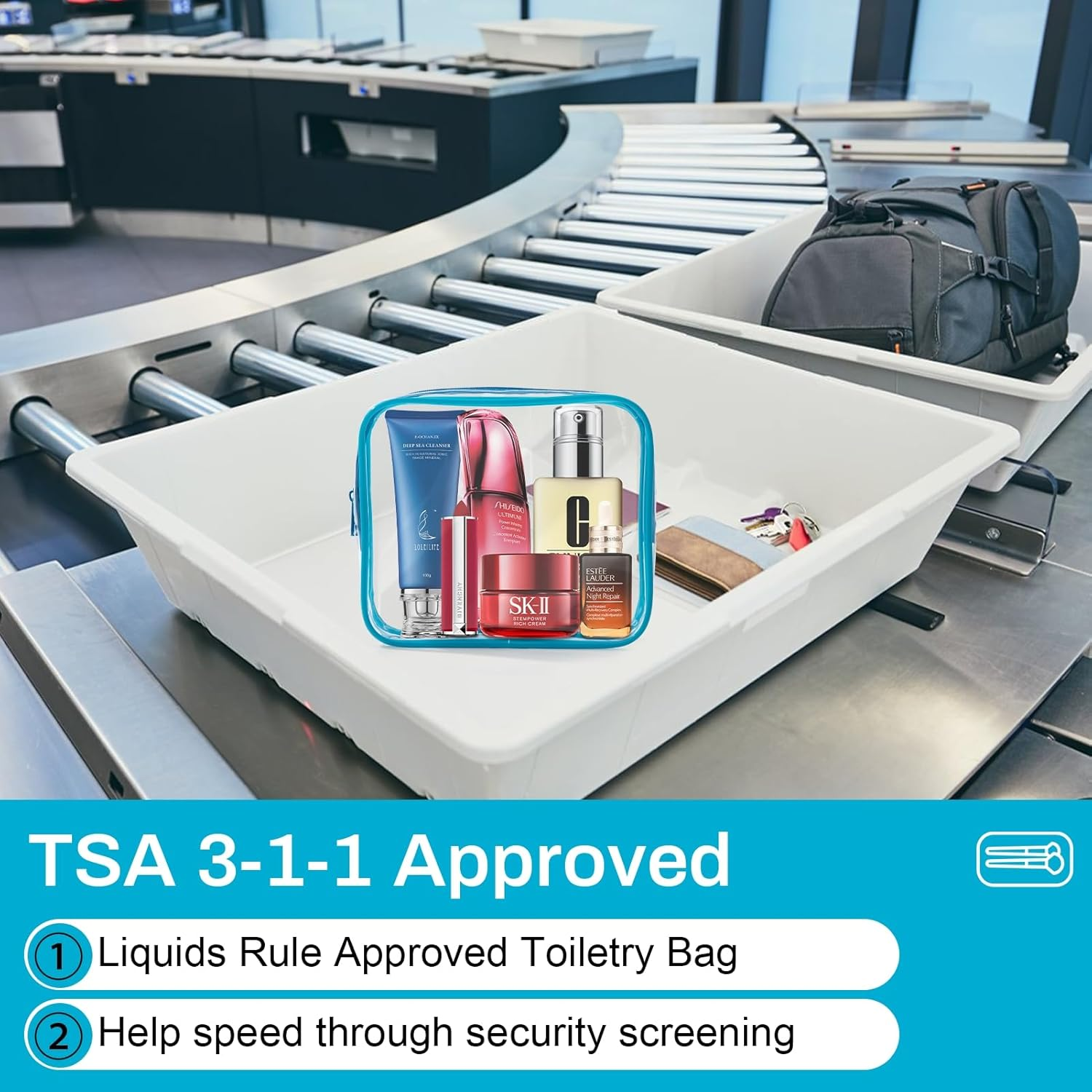 Gemice TSA Approved Toiletry Bag, 4 Pack Cosmetic Bag Clear Toiletry Bag Quark Size, Travel Essentials Water Repellent Travel Makeup Bags for Women Men, Carry on Airport Airline Compliant Bag (Blue) - Grey image number 5