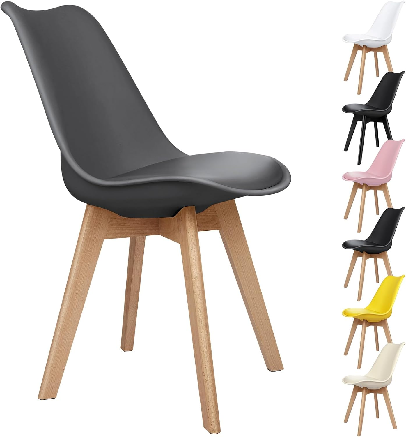 ALFORDSON PU Leather Dining Chair Set of 4 with Wood Legs, Kitchen Cafe Chair with Ergonomic Backrest & Anti-Slip Floor Protectors, Max 150Kg, Yellow