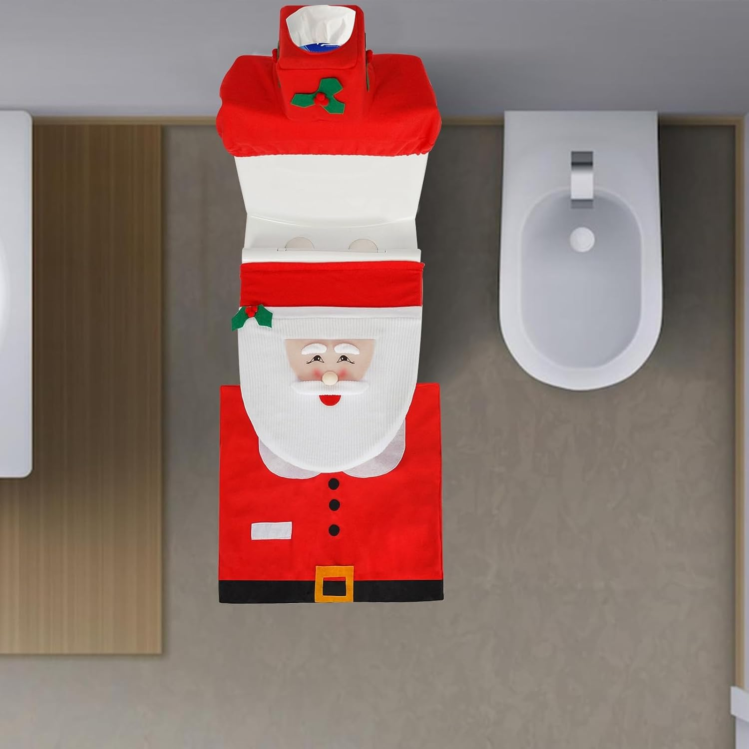 1 Set Christmas Toilet Seat Cover, Santa Claus Bathroom Decorations, Holiday Rug and Tank Cover, Xmas Home Indoor Decor