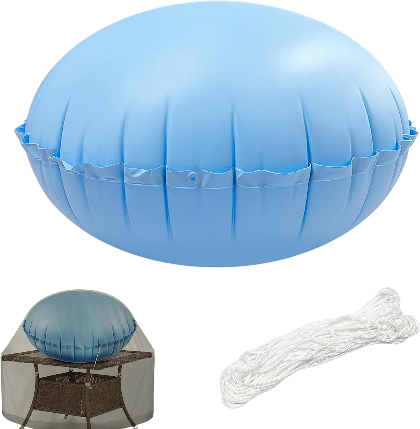 Dome Patio Furniture Cover Airbag,Reusable Patio Table Cover Air Pillow,Inflatable Airbag for Patio Table Covers,4Ft Dia Air Bag Pillow with 49.5Ft Drawstring,Uv Resistant,Water Resistant image number 5