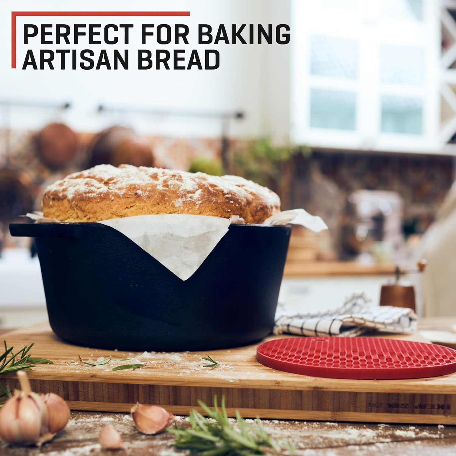 Homodoskey 2 in 1 Pre Seasoned Dutch Oven with Skillet Lid for Induction, Electric, Grill, Stovetop, BBQ, Camping (5.2 Litre Pan) image number 5