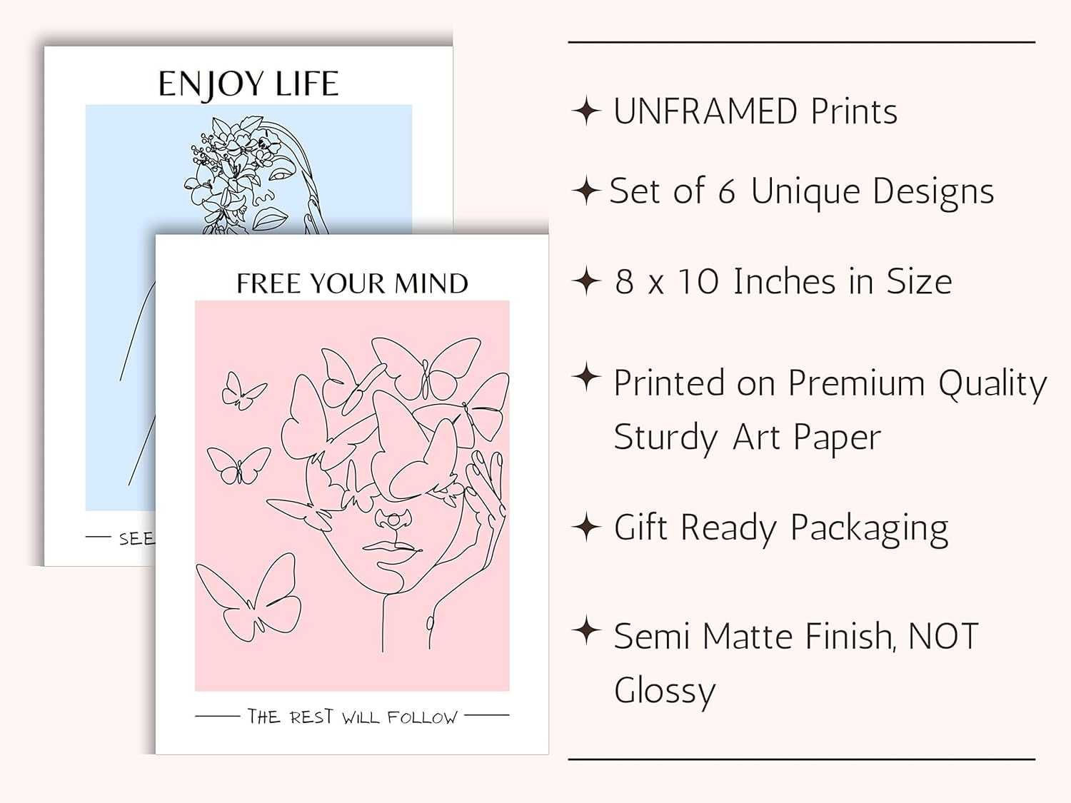 JUJU'S VIBES Pastel Danish Room Decor - Aesthetic Wall Art for Women, Teen - Wall Collage Pictures Prints, Cute Posters Clean Girl for Bedroom, College Dorm Apartment - 8X10 Set of 6 UNFRAMED.