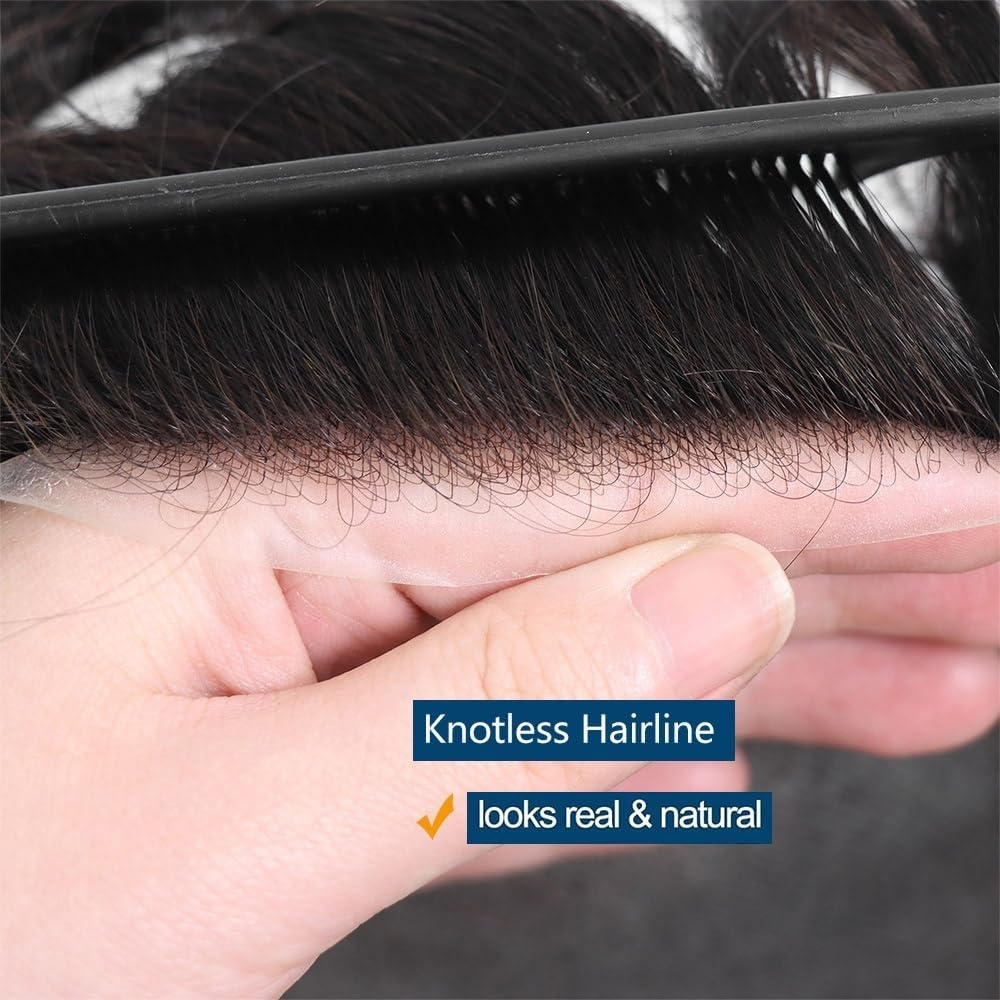 Replacement Men'S Capillary Prothesis 0.08Mm V Looped Full PU Base Toupee Natural Black Human Hair Male Hair System Systems image number 4