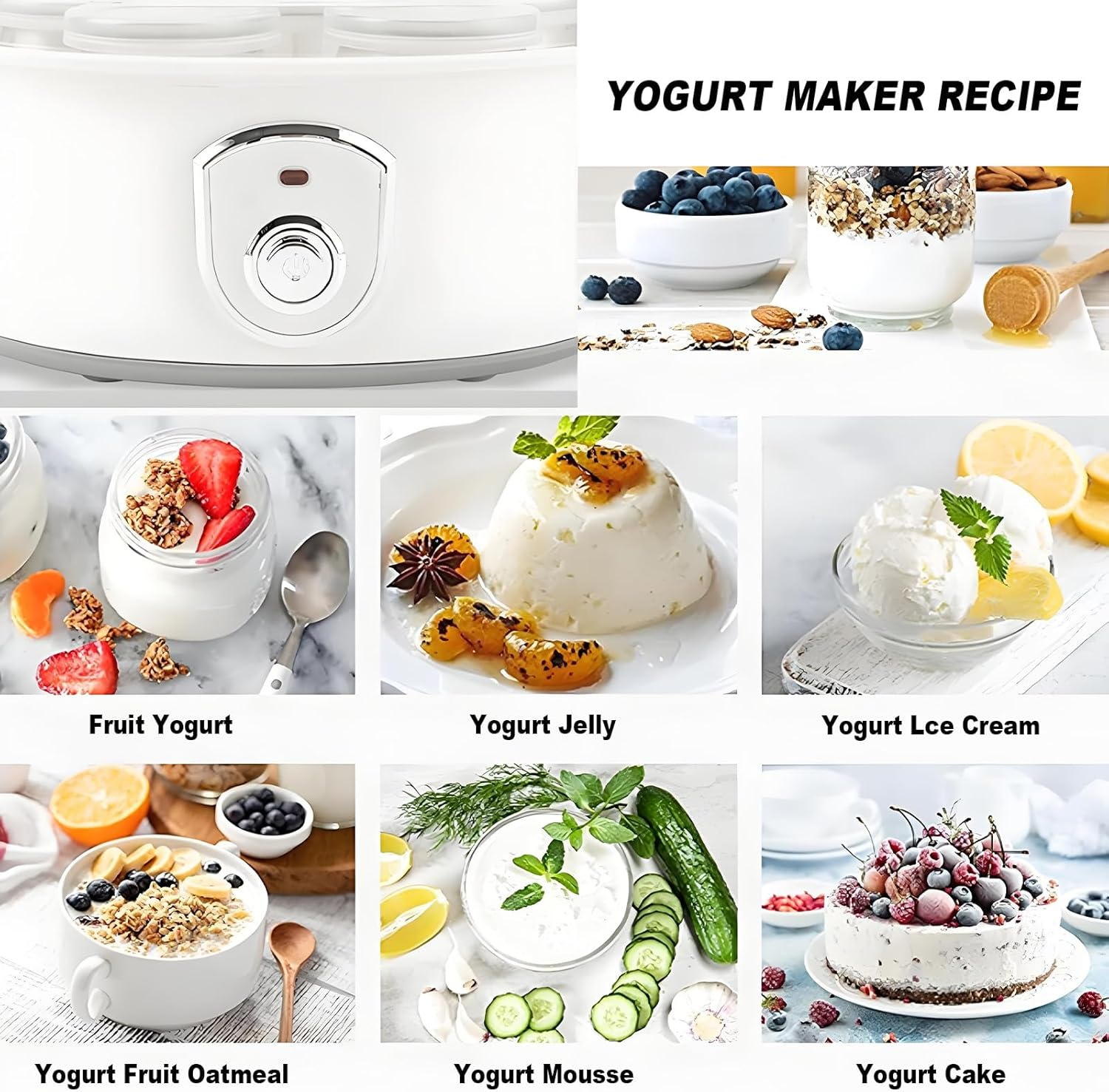 Yogurt Maker 1.5L Automatic Yogurt Maker, PTC Constant Temperature Heating, with 7 180Ml Glass Cups, White image number 1