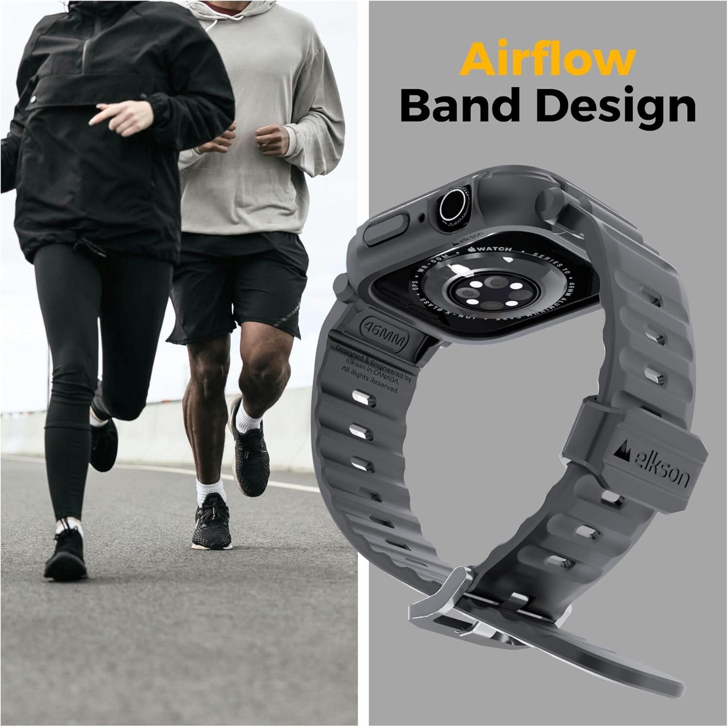 Elkson Made for Apple Watch 10 Bumper Case Band 46Mm Screen Protector Tempered Glass, Quattro Pro 2.0 Series Rugged for Iwatch, Military Grade Durable Protective Cover, Shock Proof, Black image number 5