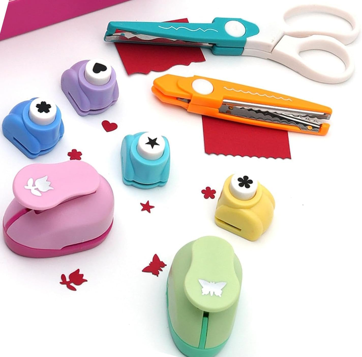 Yeanifeana Creative Kids DIY Puncher Craft Set, Kids DIY Craft Hole Punch Shapes Set, Leaf, Butterfly, Star, Heart, Flower Punch Cutters (Pink) image number 5