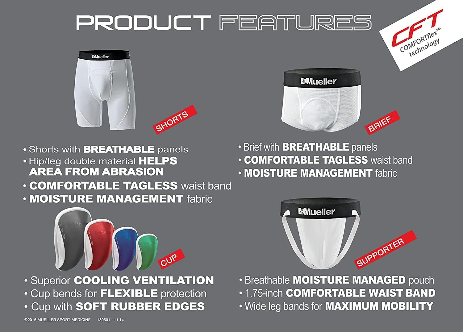 Mueller Adult Athletic Supporter with Flex Shield Cup, White/Gray, Medium