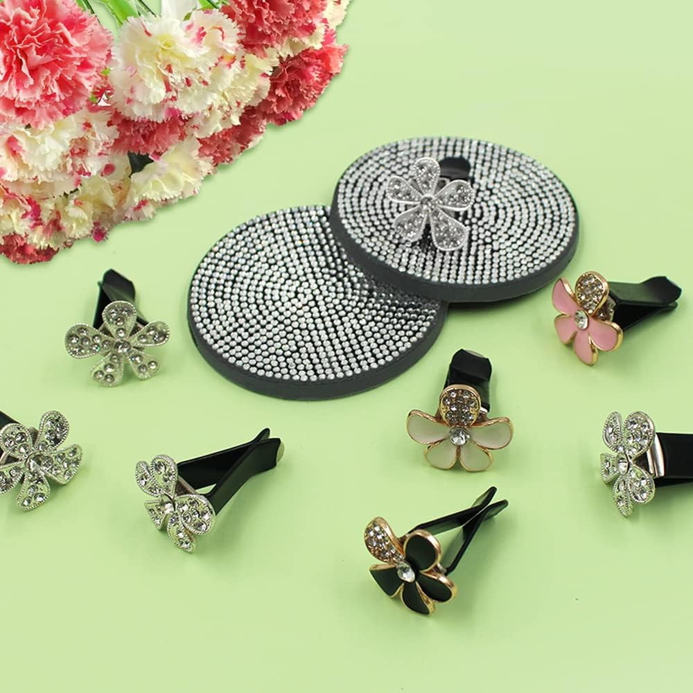 Sourceton 10 Pcs Sparkling Car Decoration Flower Set, Cute Set for Car Decoration, Glitter Coaster and Multicolor Flowers Air Outlet Petals (White, Pink, Glitter, Black) image number 4