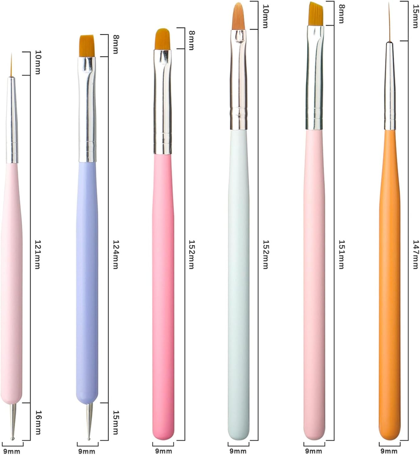 Nail Art Brush Set, Pen Painting Tools for Gel Nail Polish Painting, Nail Extension Gel Builder Gel Brush, Nail Art Fine Liner Brush and Nail Dotting Pen for DIY Manicure (6Pcs)