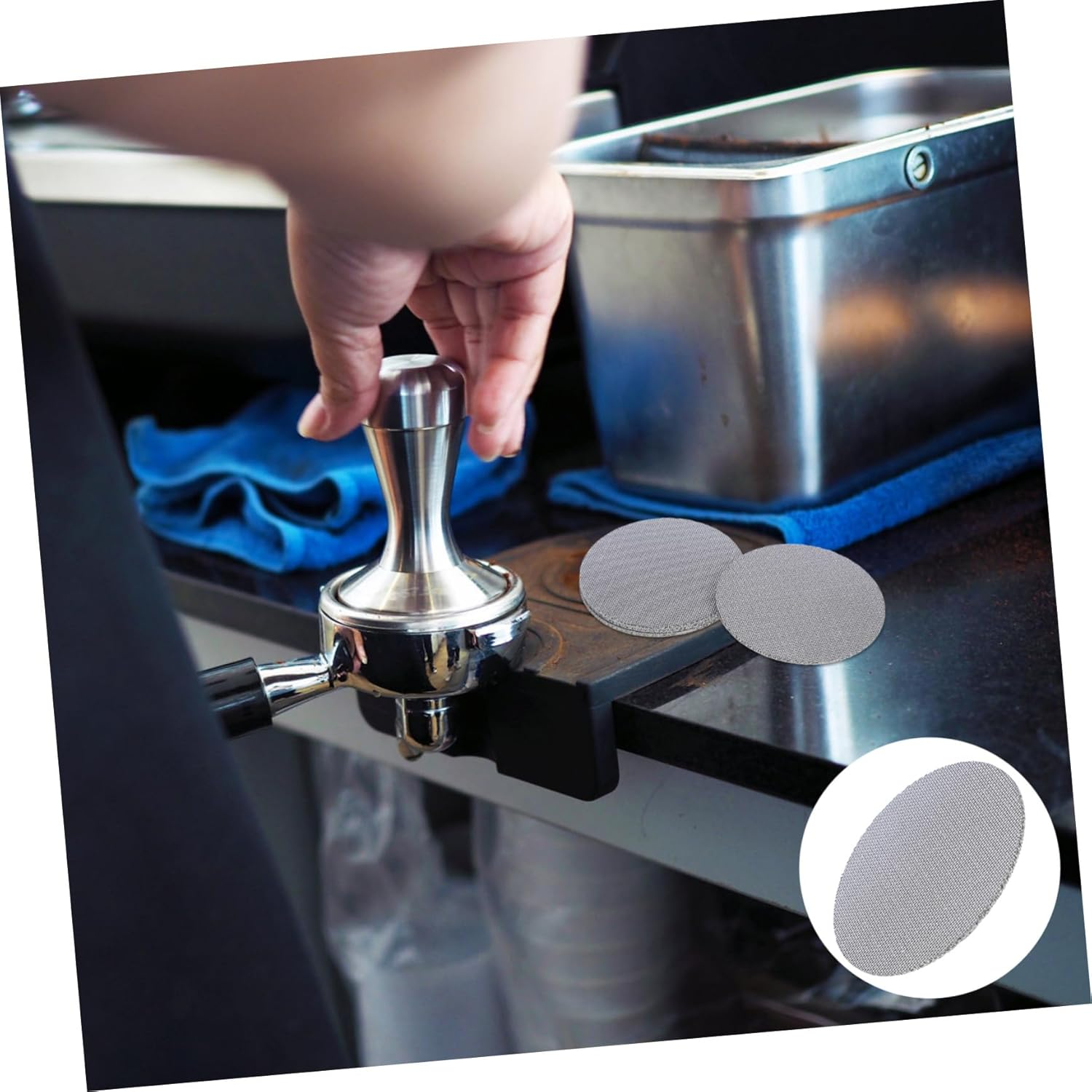 TEHAUX 4Pcs Espresso Puck Screen Stainless Steel Mesh Coffee Filter Plate Reusable Thick for Bottomless Portafilter Basket Compatible with Espresso Machines image number 4