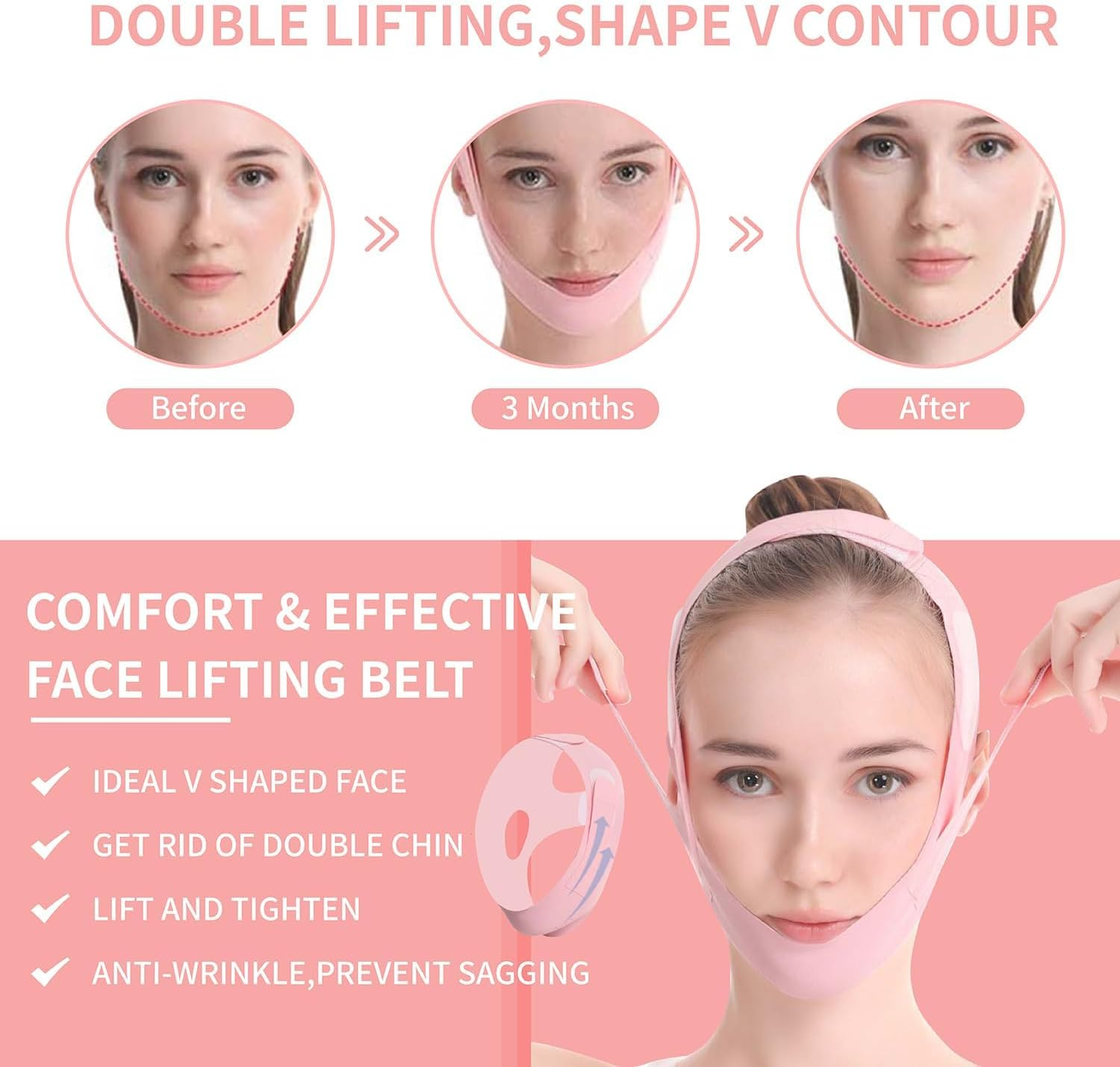 Adjustable Chin Strap for Sleeping Jawline Shaper V Line Lifting Mask Face Slimmer for Double Chin （Pink） image number 6