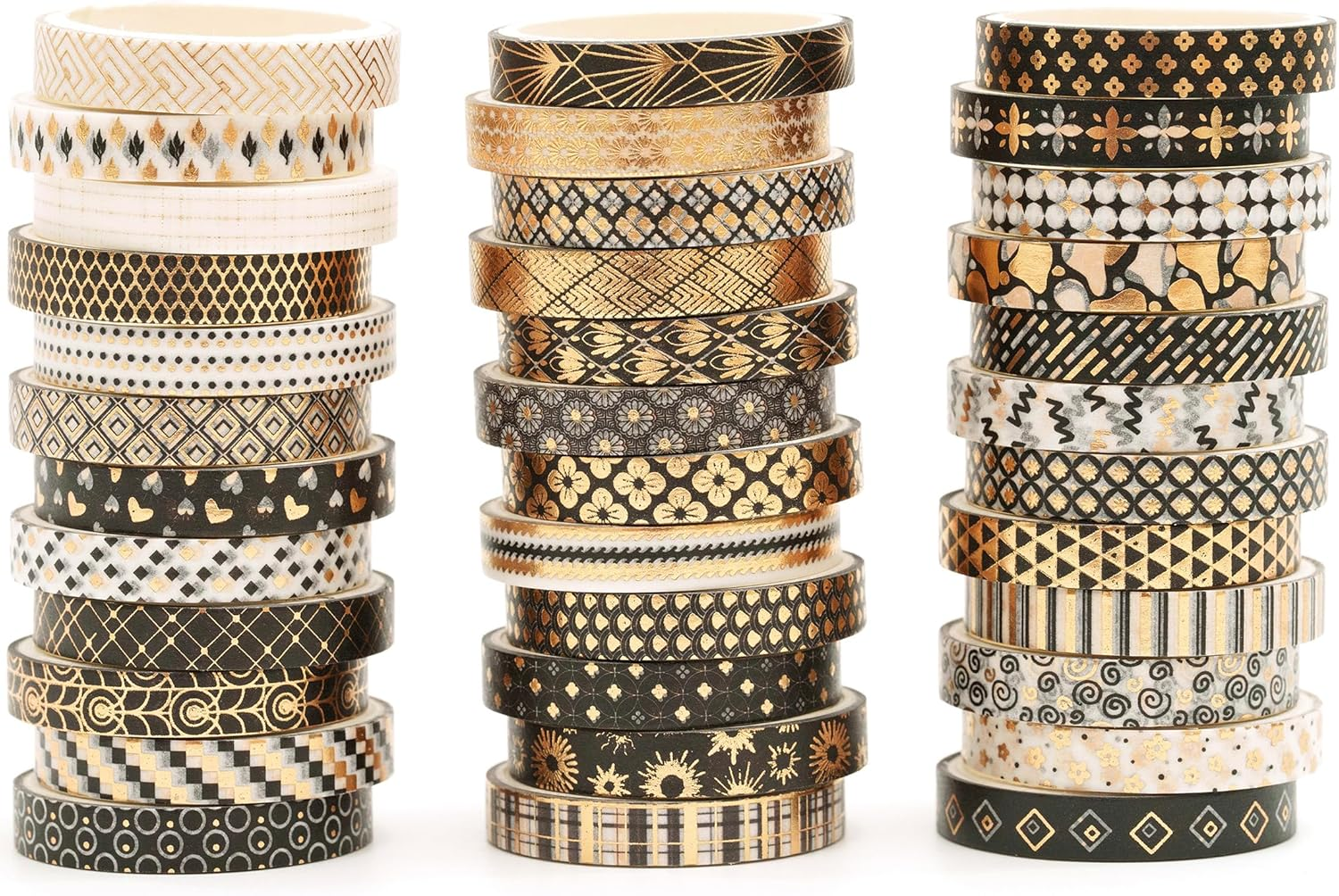 Songdao 36 Rolls Skinny Washi Tape Set Gold Foil Detailing Arts Adhesive Tapes Basic Patterns Decorative Masking Tape Sets for Craft, Kids, Scrapbook, DIY, Gift Wrapping (Black & Gold) image number 6