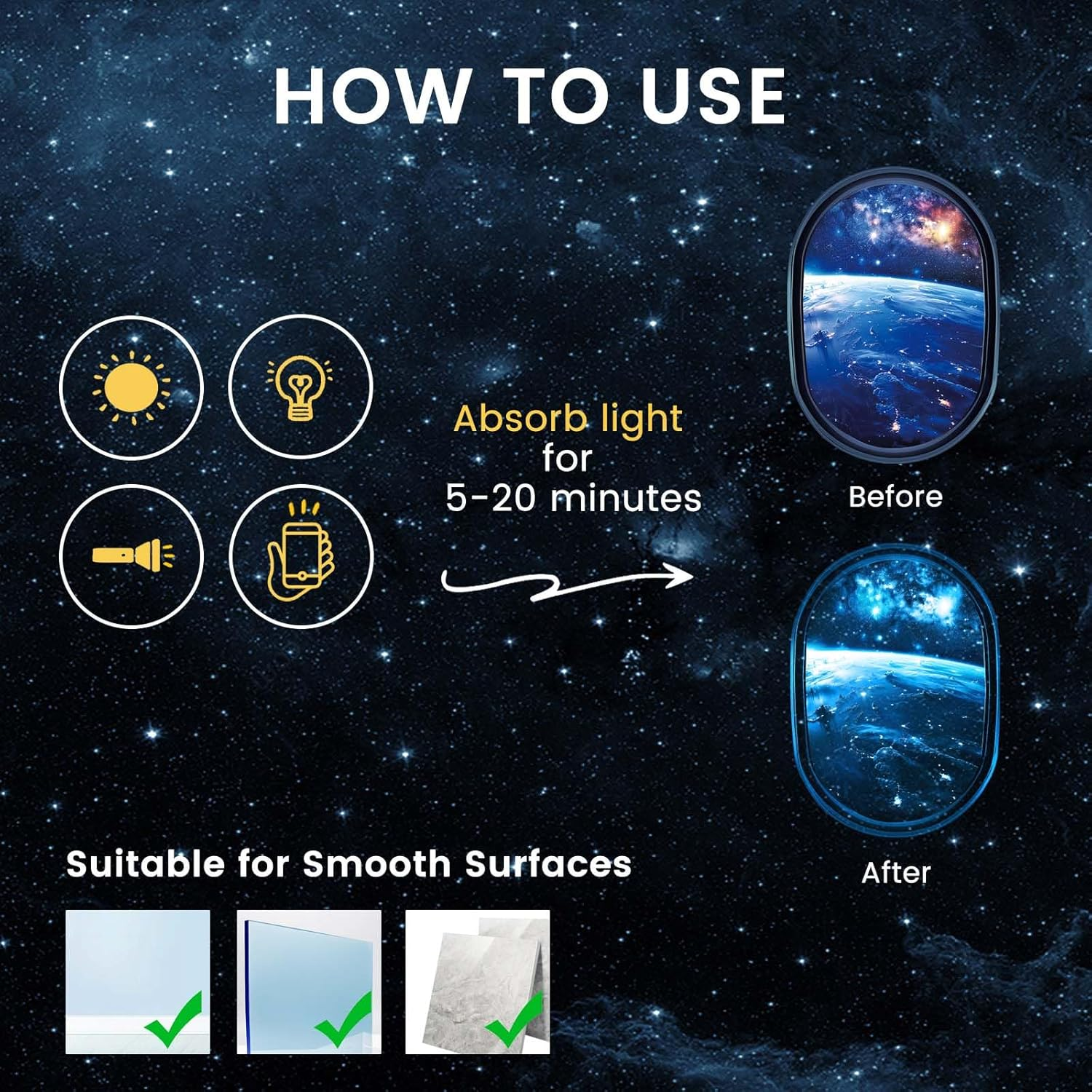 SNAIL GARDEN 4 Pcs Luminous Universe Galaxy Wall Stickers,Glow in the Dark Wall Decals,Self-Adhesion Space Themed Wall Decor,3D Wall Decor for Room,Space Room Decor for Boys(Blue Light) image number 5