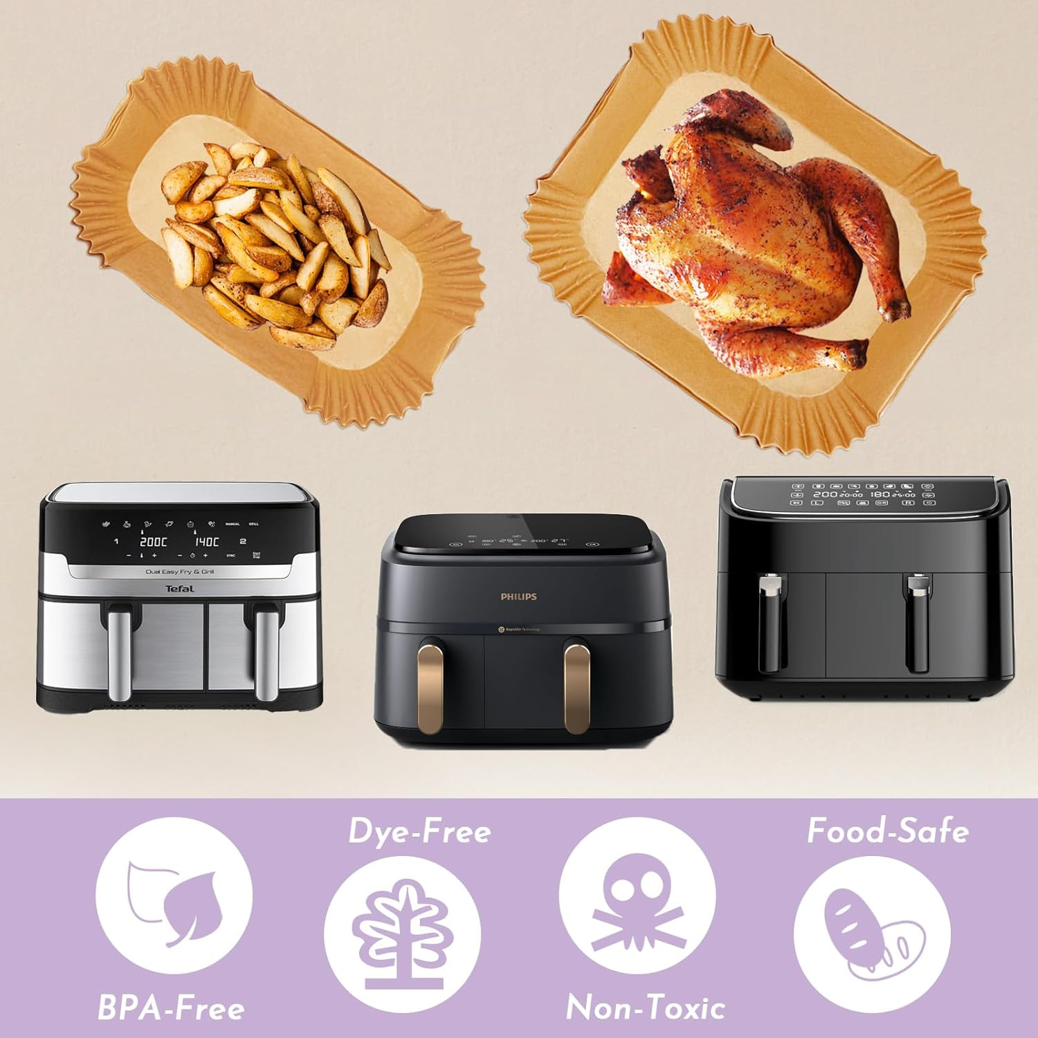 Air Fryer Liners, 60+60 Pcs Disposable Parchment Paper Liners for Philips Air Fryer 3000 Series Dual Basket