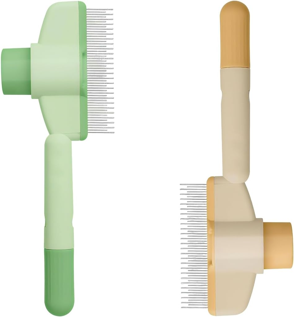 HAZMA Pack of 2 Self-Cleaning Pet Brushes for Long and Short Hair Care, Cat Brush, Fur Flash Brush, Cat Paw Tenmond Brush, Pet Comb for Removing Matte Hair (Green + Yellow) image number 3